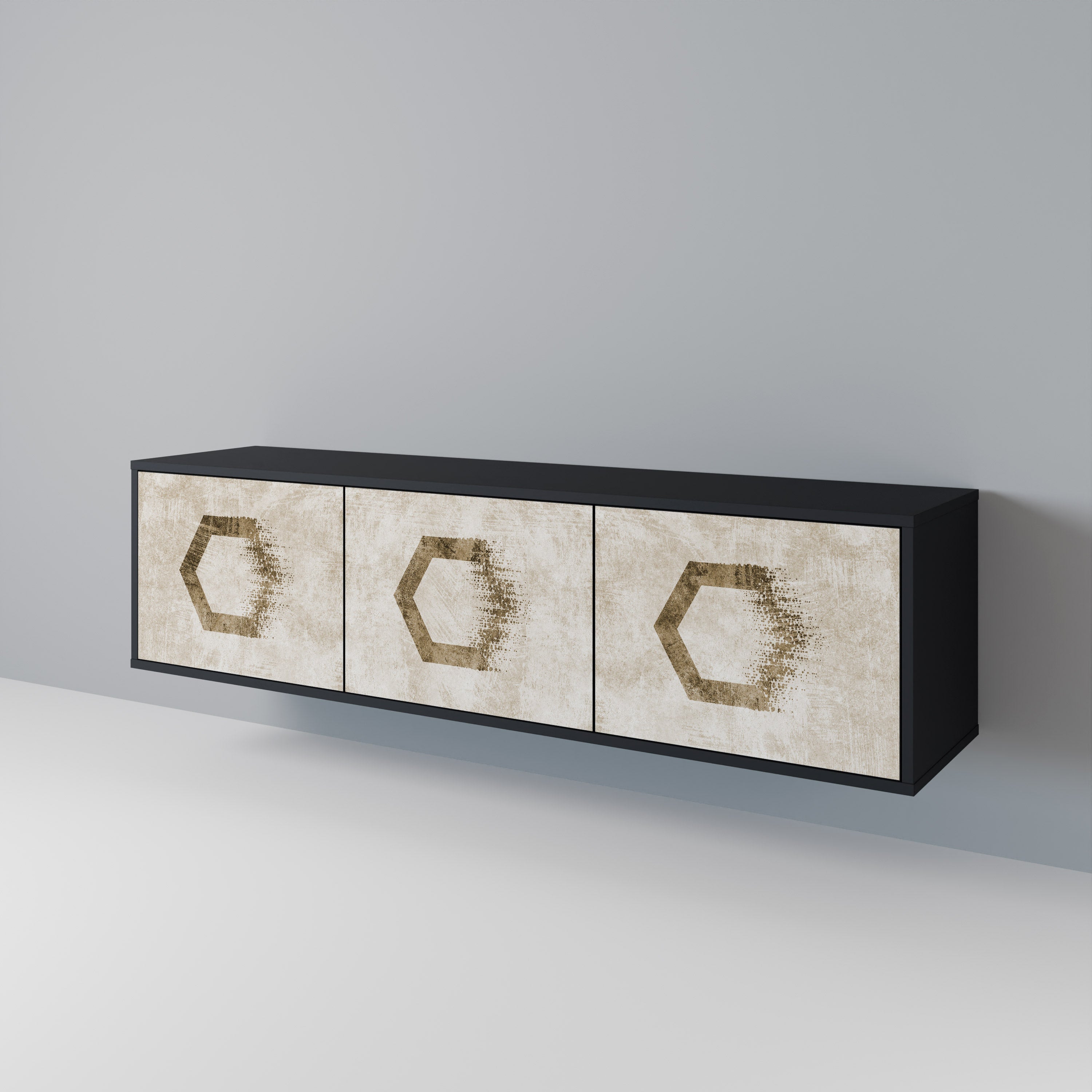 HEXAGONAL SHAPES Móvel de TV com 3 Portas em Acabamento Preto