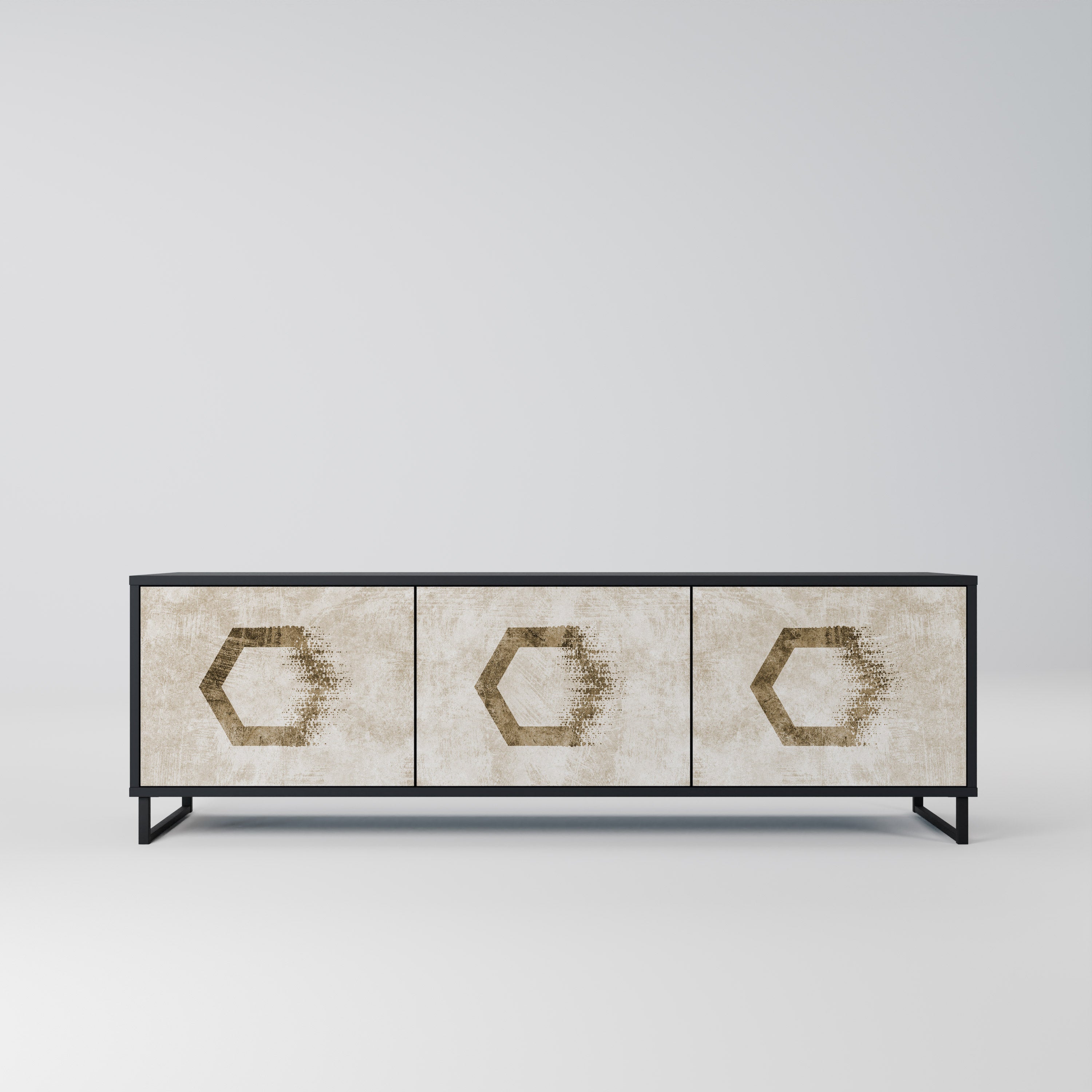 HEXAGONAL SHAPES Móvel de TV com 3 Portas em Acabamento Preto