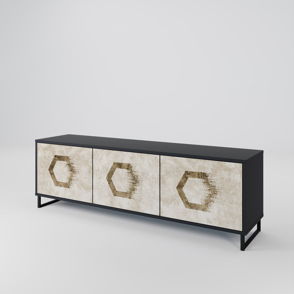 HEXAGONAL SHAPES Móvel de TV com 3 Portas em Acabamento Preto