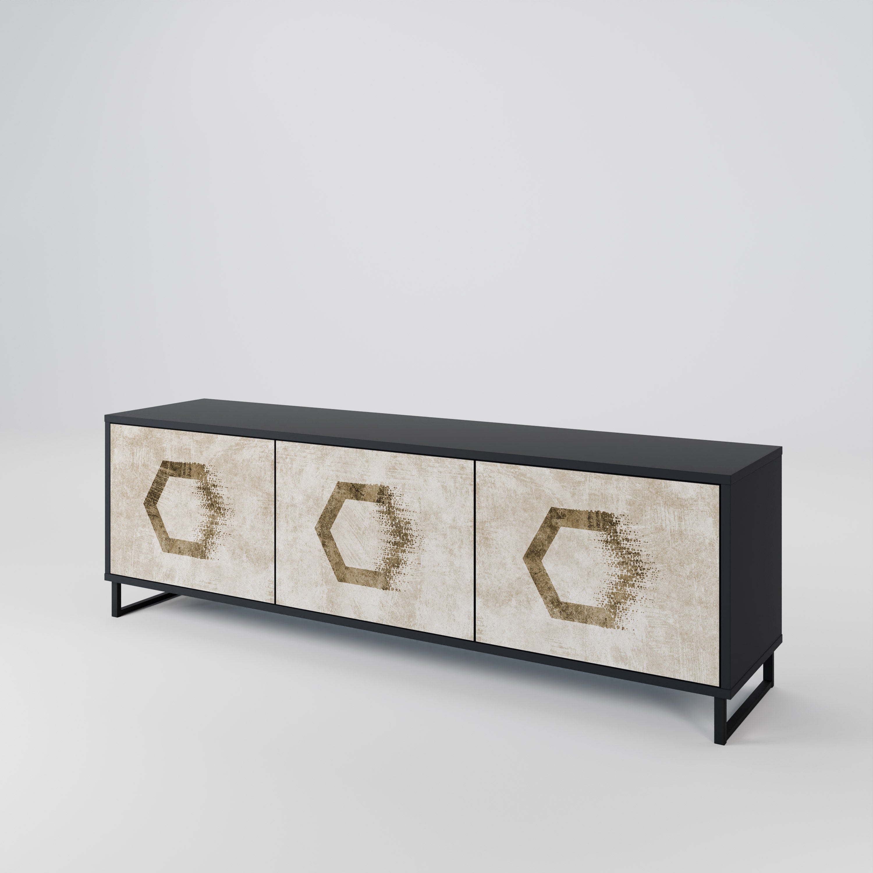 HEXAGONAL SHAPES Móvel de TV com 3 Portas em Acabamento Preto
