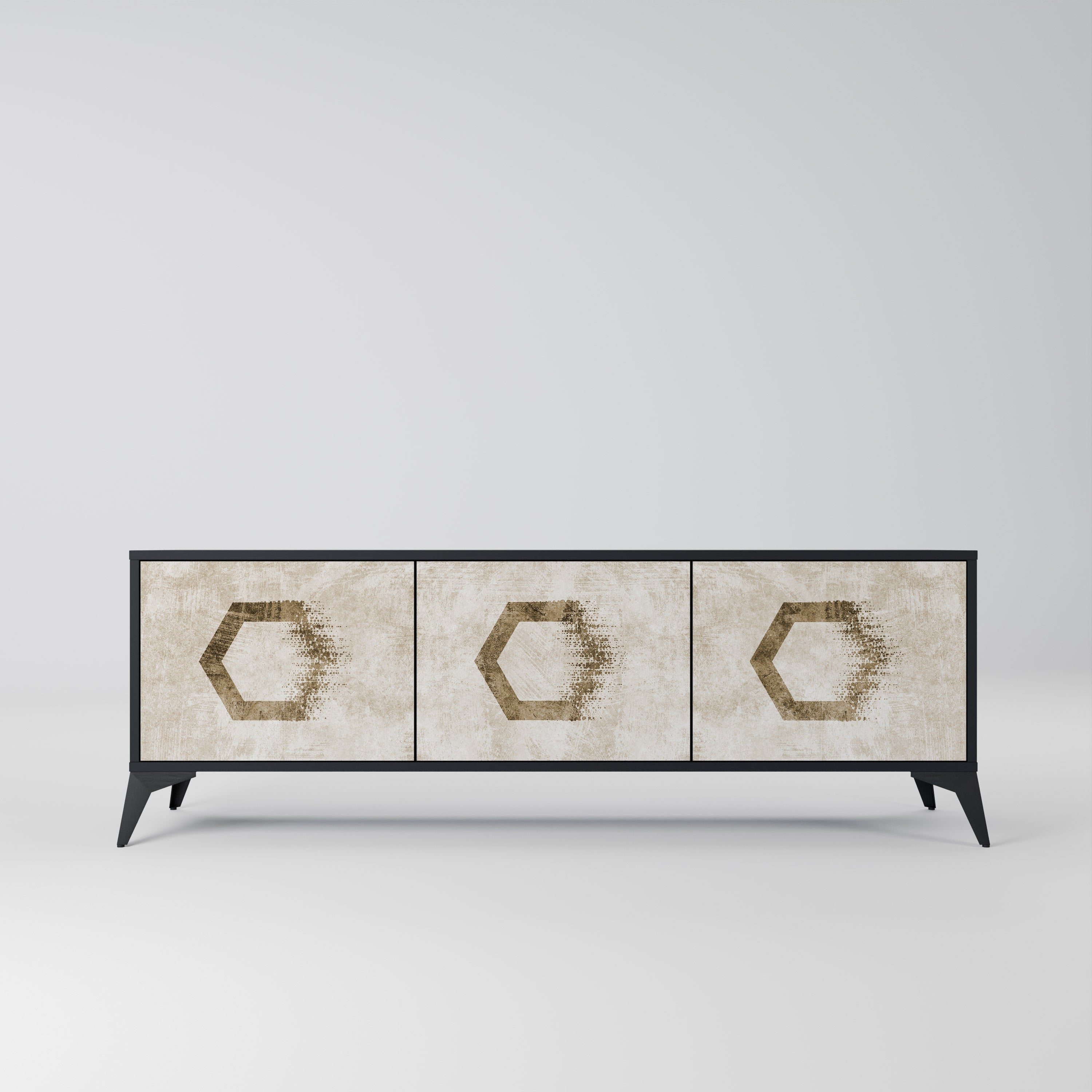 HEXAGONAL SHAPES Móvel de TV com 3 Portas em Acabamento Preto