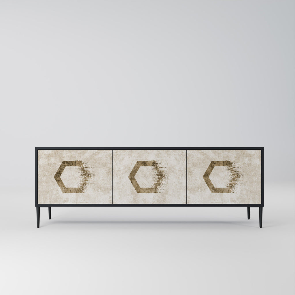 HEXAGONAL SHAPES Móvel de TV com 3 Portas em Acabamento Preto