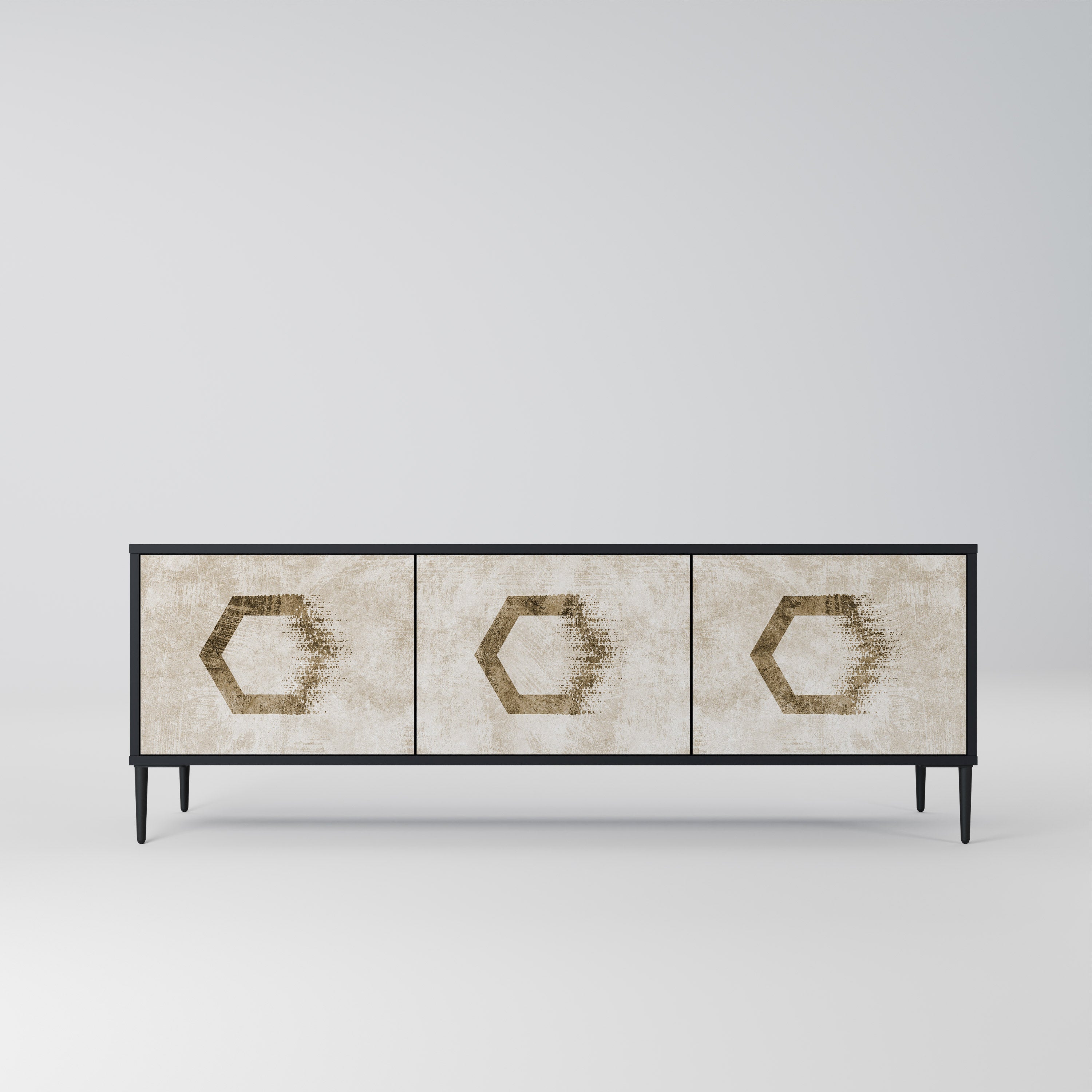 HEXAGONAL SHAPES Móvel de TV com 3 Portas em Acabamento Preto