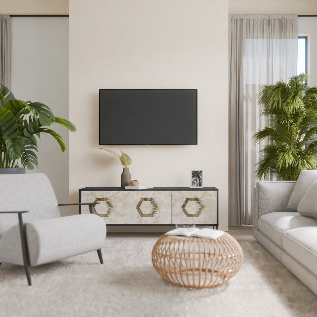 HEXAGONAL SHAPES Móvel de TV com 3 Portas em Acabamento Preto