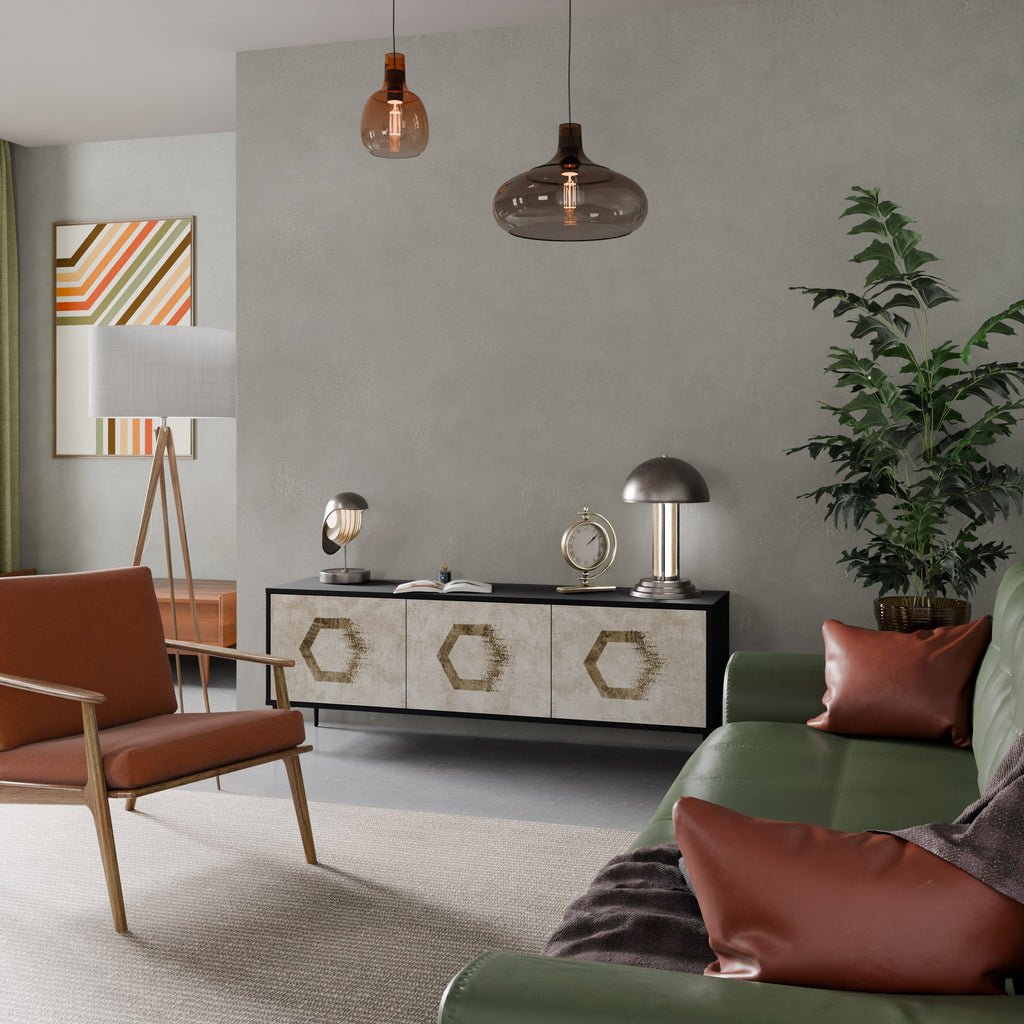 HEXAGONAL SHAPES Móvel de TV com 3 Portas em Acabamento Preto