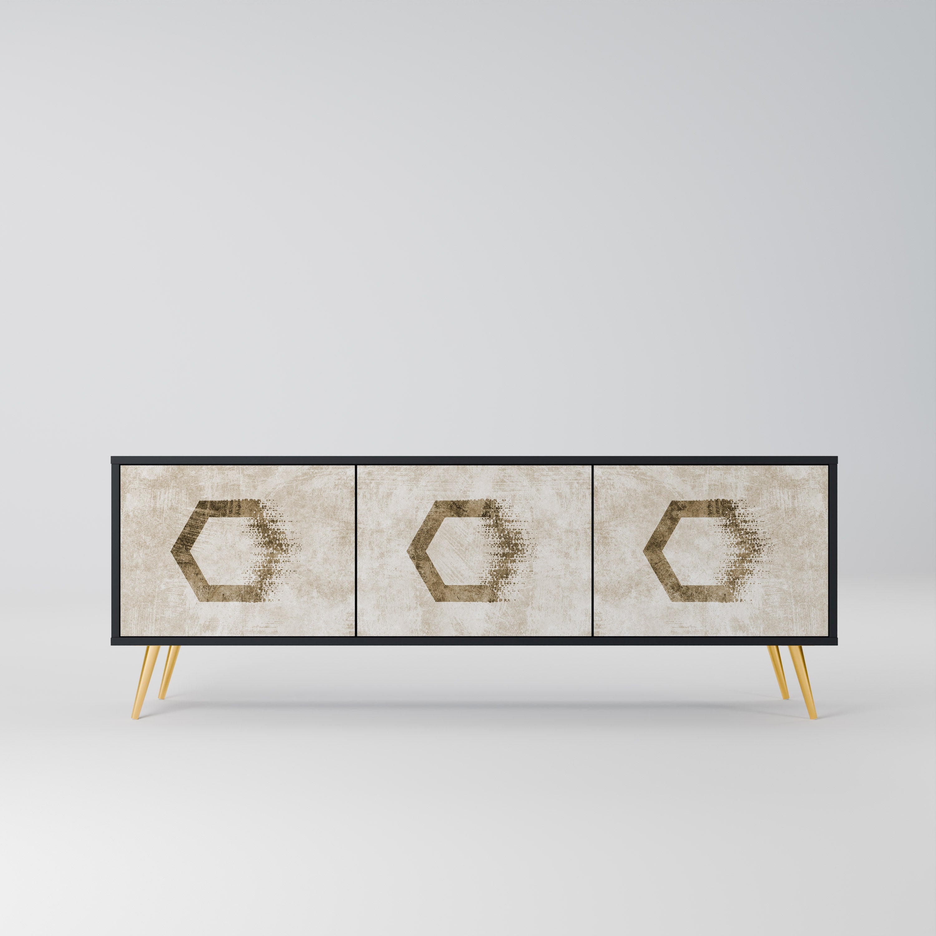 HEXAGONAL SHAPES Móvel de TV com 3 Portas em Acabamento Preto