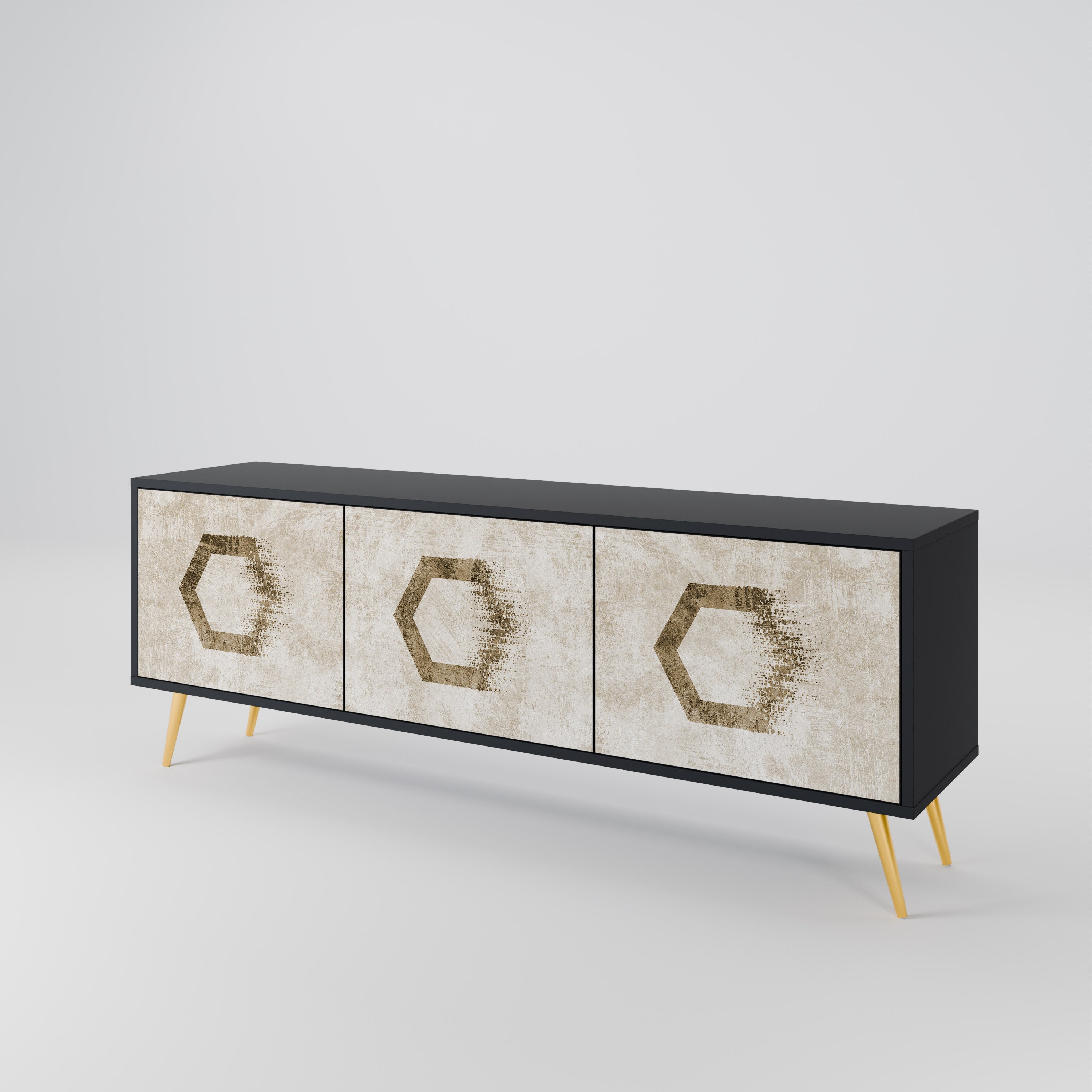 HEXAGONAL SHAPES Móvel de TV com 3 Portas em Acabamento Preto