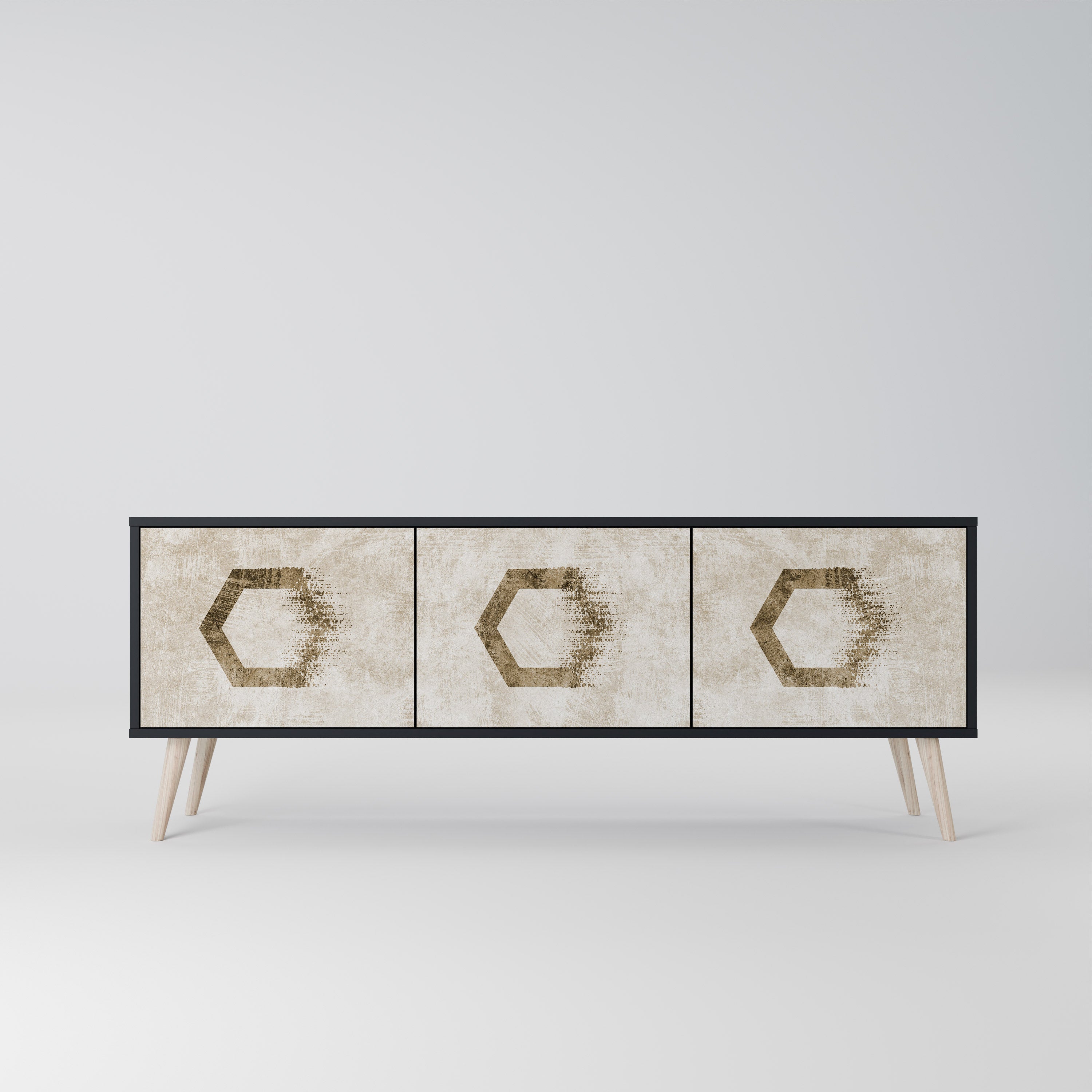 HEXAGONAL SHAPES Móvel de TV com 3 Portas em Acabamento Preto