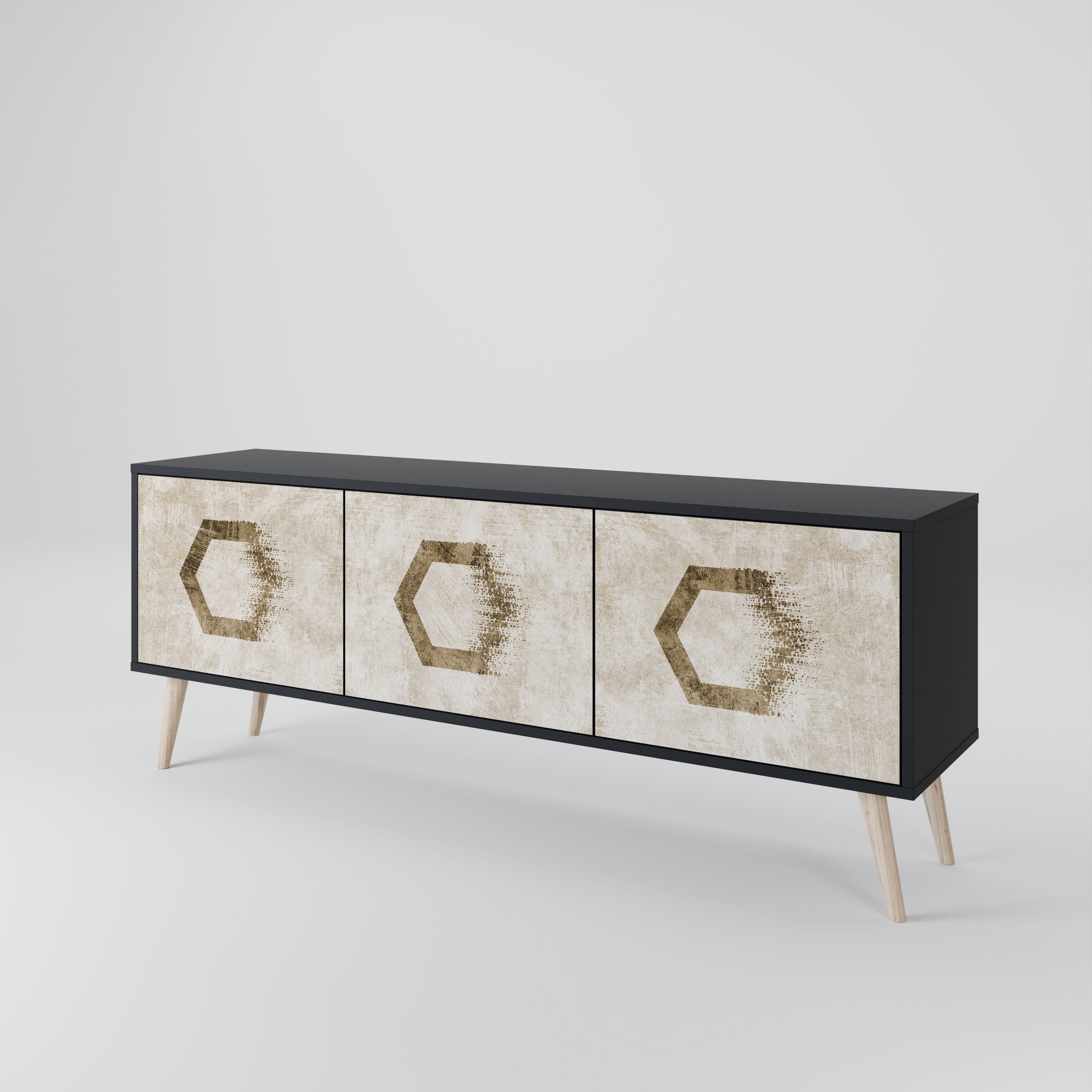 HEXAGONAL SHAPES Móvel de TV com 3 Portas em Acabamento Preto