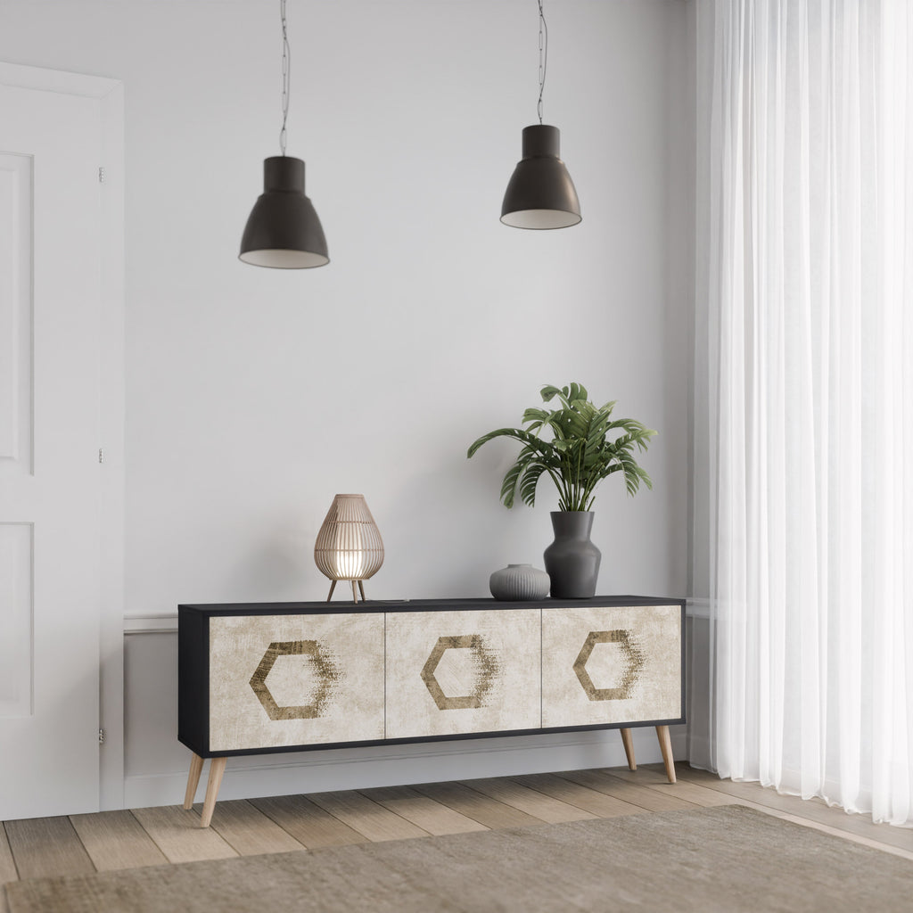 HEXAGONAL SHAPES Móvel de TV com 3 Portas em Acabamento Preto