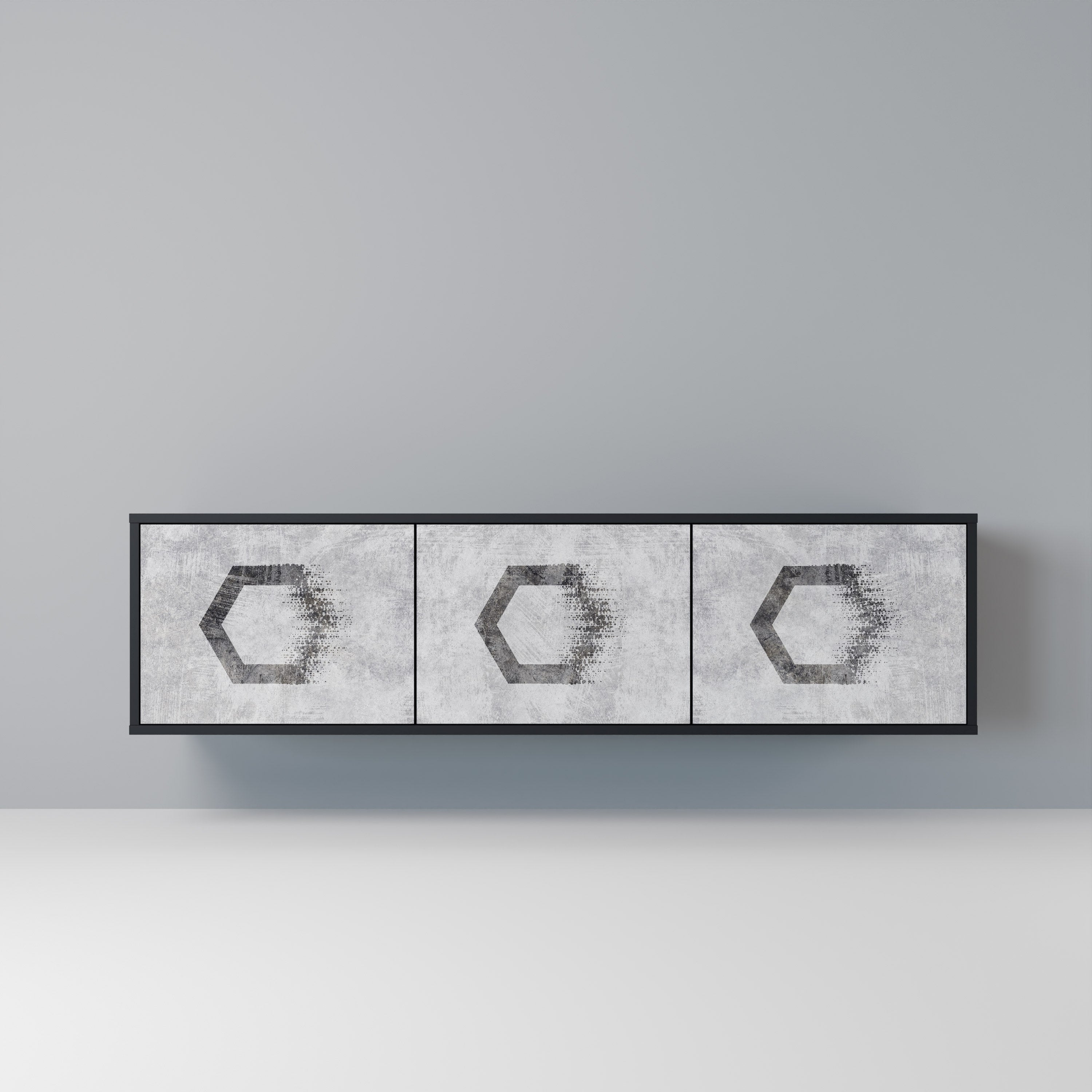 HEXAGONAL FIGURES Móvel de TV com 3 Portas em Acabamento Preto