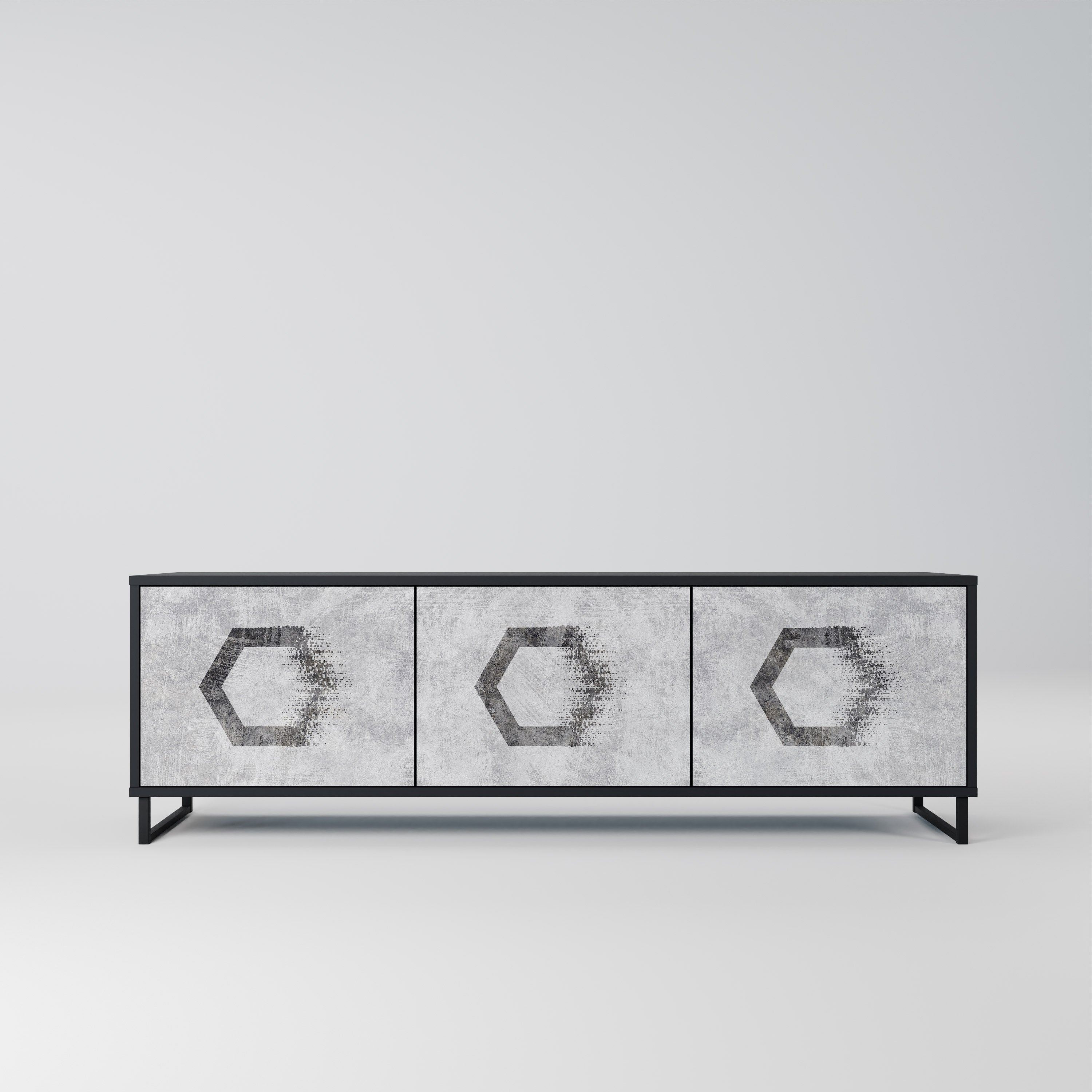 HEXAGONAL FIGURES Móvel de TV com 3 Portas em Acabamento Preto