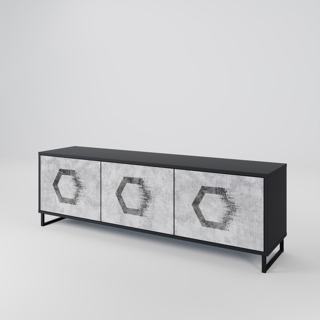HEXAGONAL FIGURES Móvel de TV com 3 Portas em Acabamento Preto