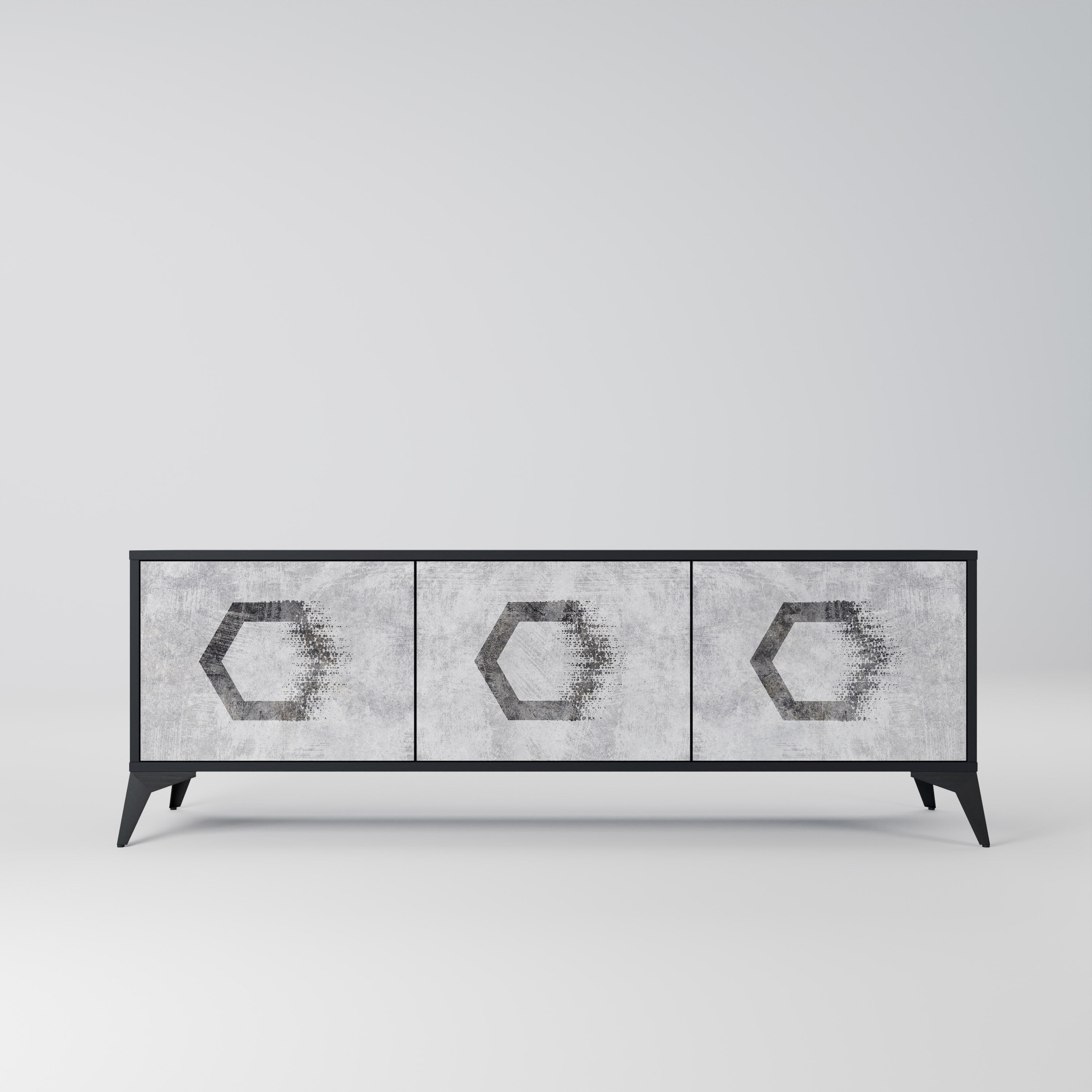 HEXAGONAL FIGURES Móvel de TV com 3 Portas em Acabamento Preto