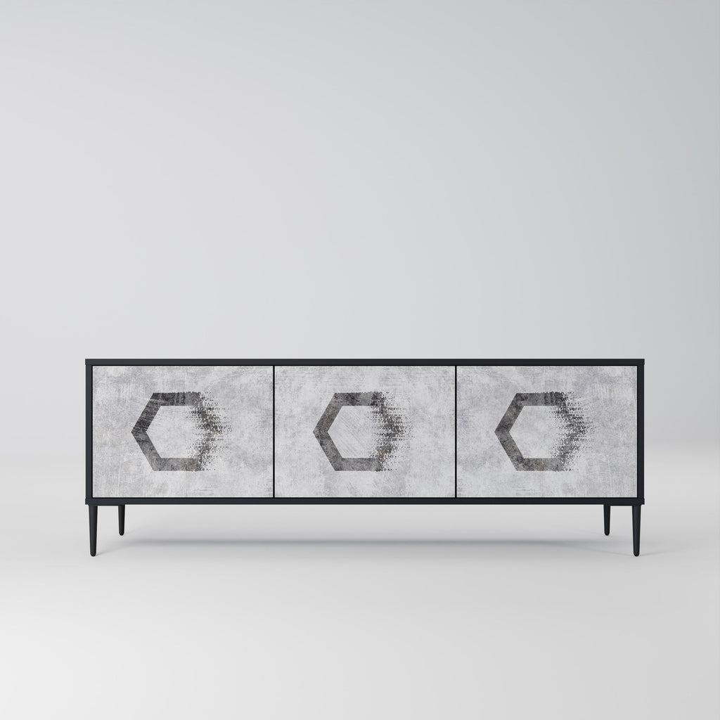 HEXAGONAL FIGURES Móvel de TV com 3 Portas em Acabamento Preto