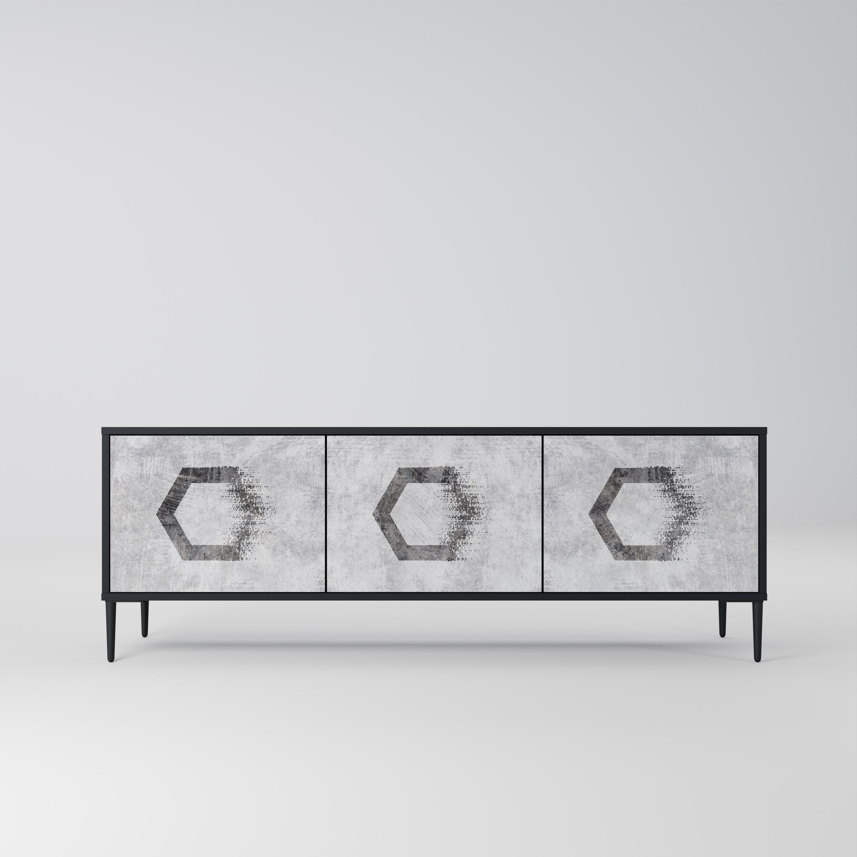 HEXAGONAL FIGURES Móvel de TV com 3 Portas em Acabamento Preto