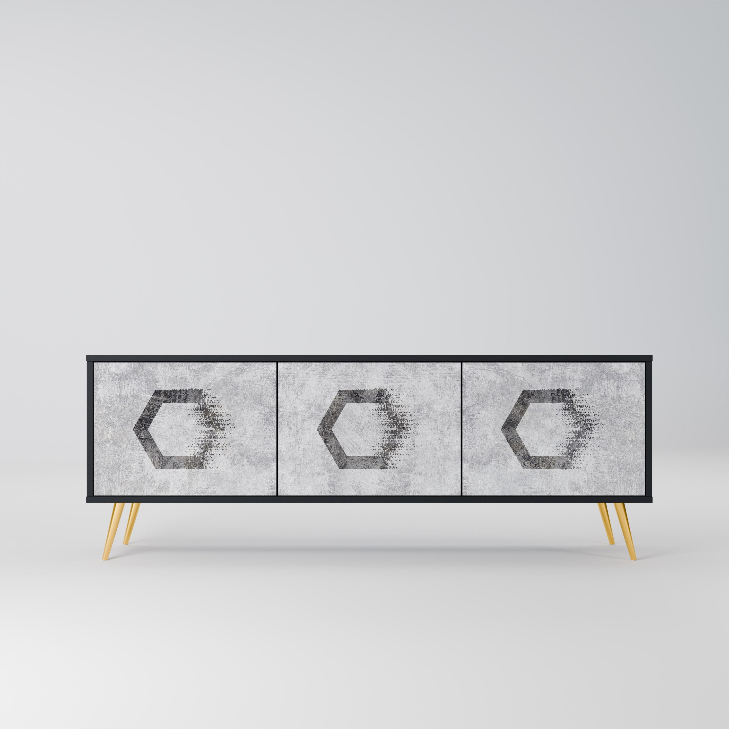 HEXAGONAL FIGURES Móvel de TV com 3 Portas em Acabamento Preto