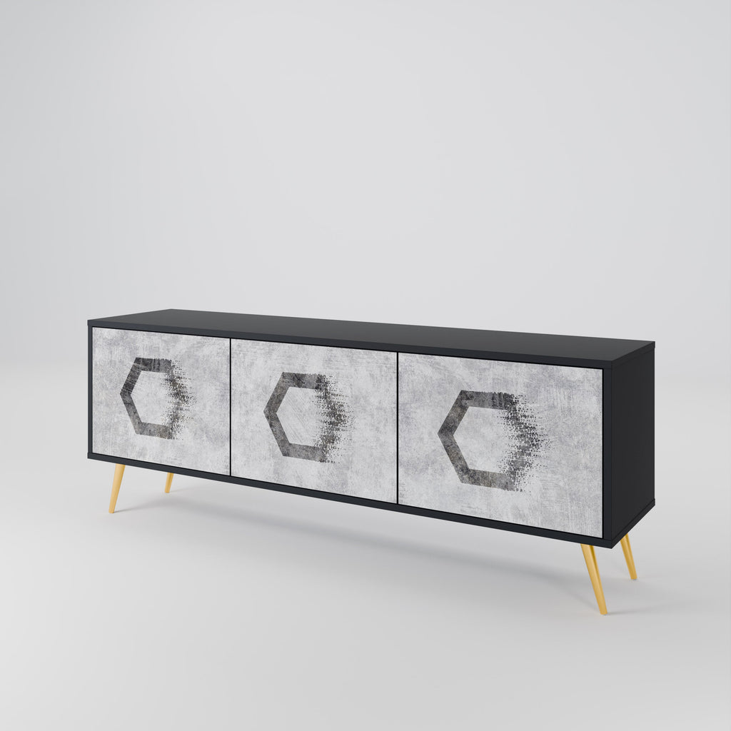 HEXAGONAL FIGURES Móvel de TV com 3 Portas em Acabamento Preto