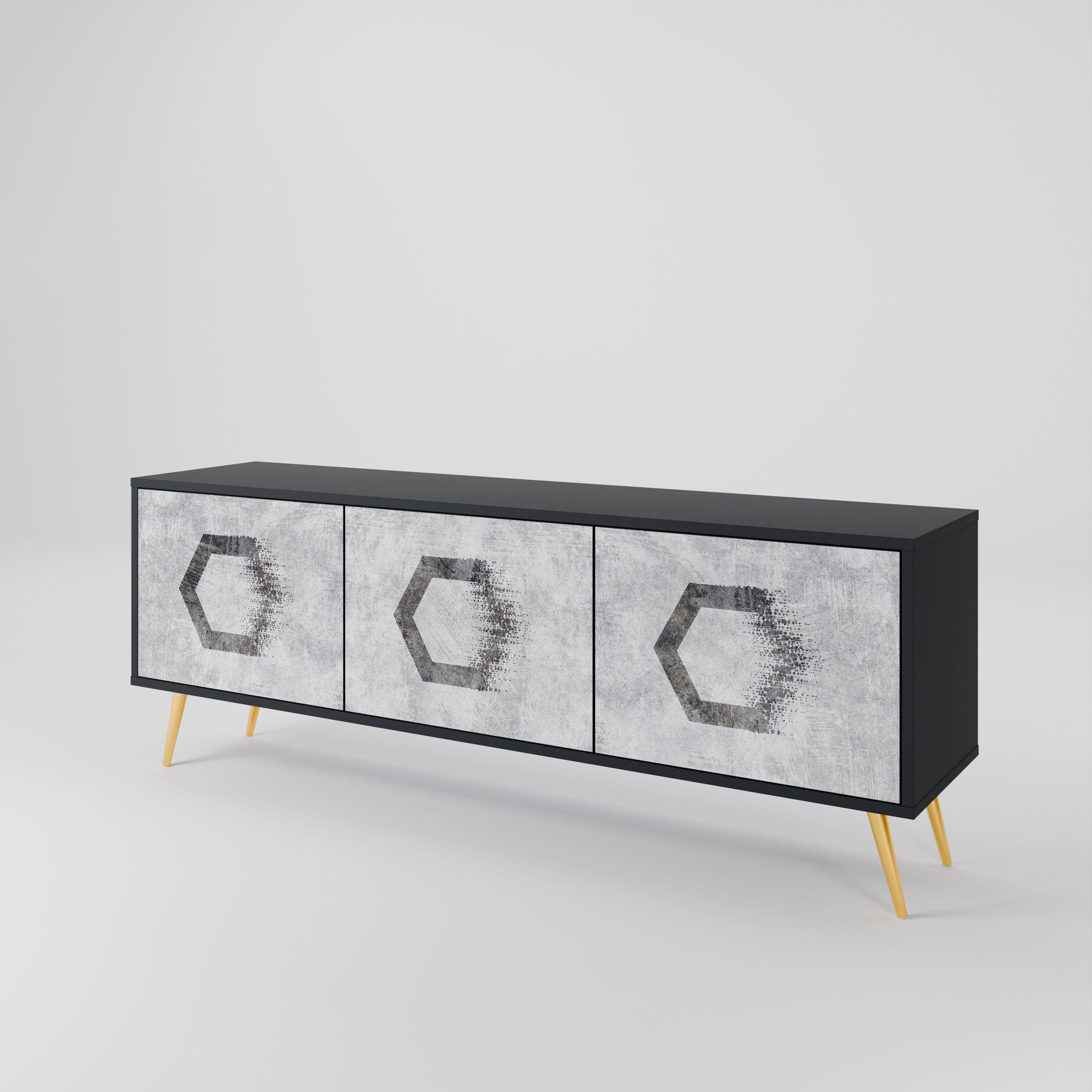 HEXAGONAL FIGURES Móvel de TV com 3 Portas em Acabamento Preto