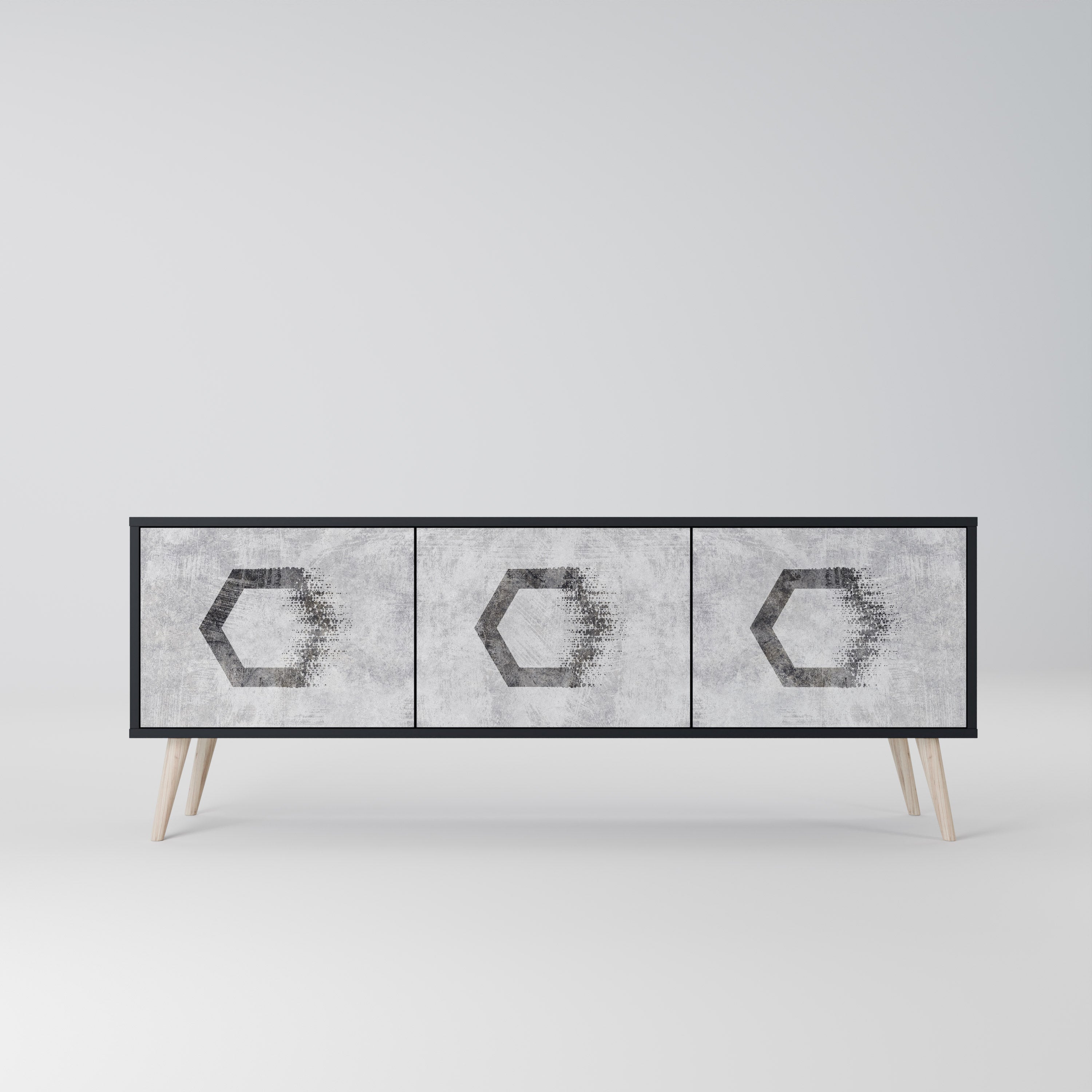 HEXAGONAL FIGURES Móvel de TV com 3 Portas em Acabamento Preto