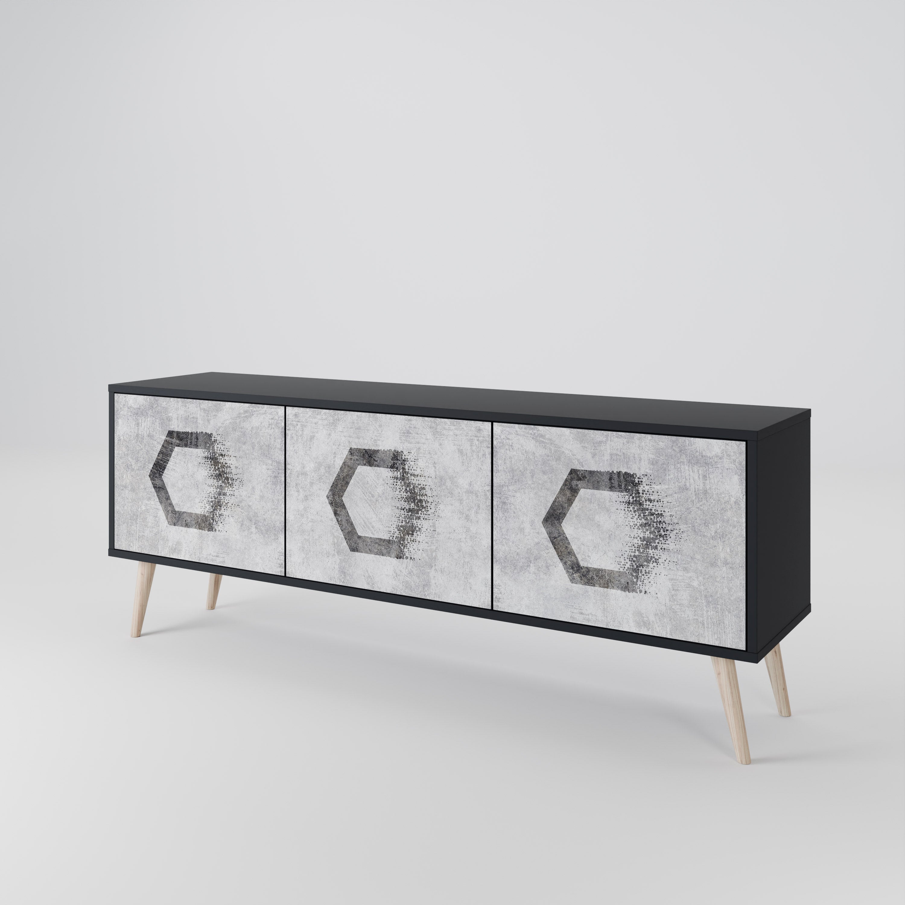 HEXAGONAL FIGURES Móvel de TV com 3 Portas em Acabamento Preto