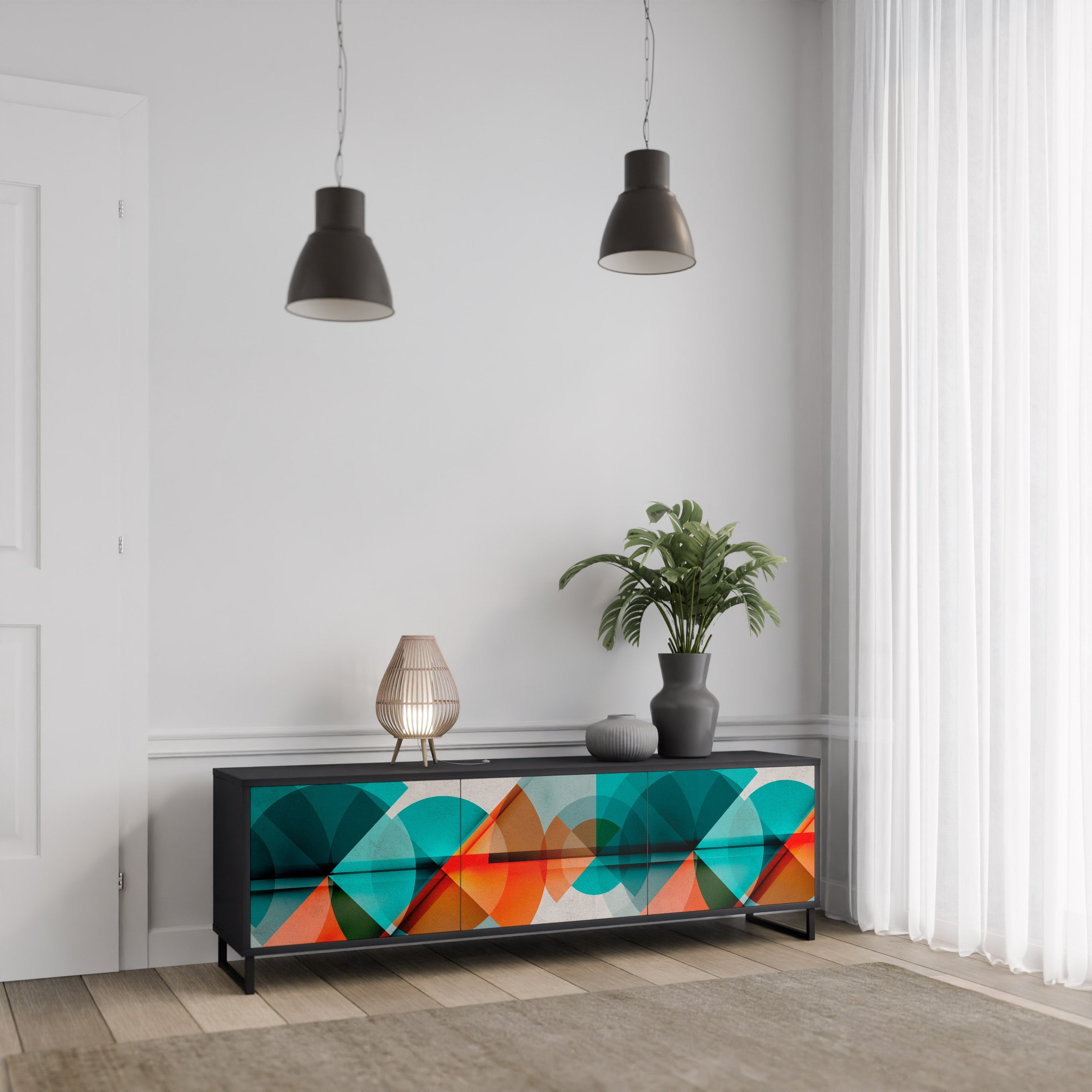 CIRCULAR RHAPSODY Móvel de TV com 3 Portas em Acabamento Preto