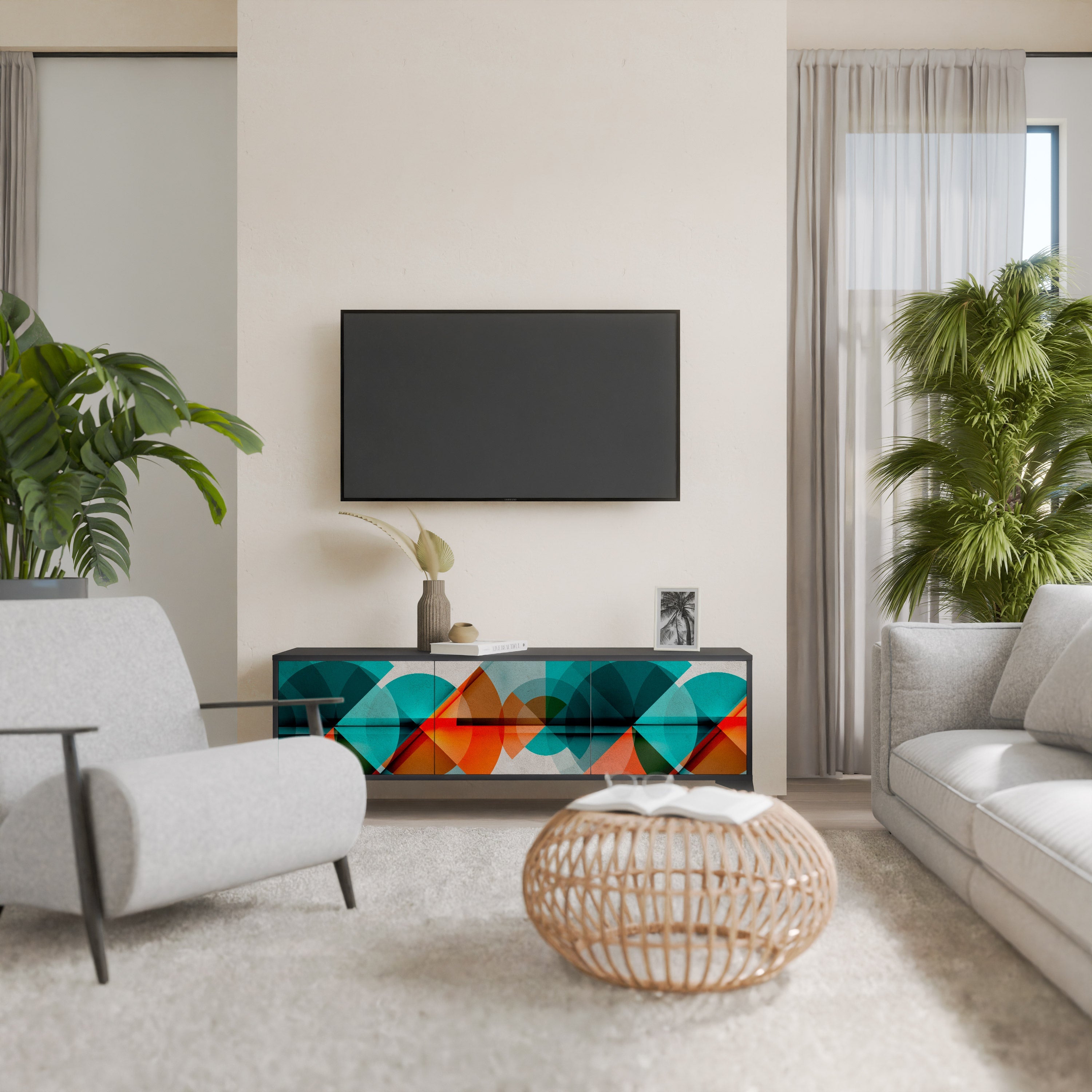 CIRCULAR RHAPSODY Móvel de TV com 3 Portas em Acabamento Preto