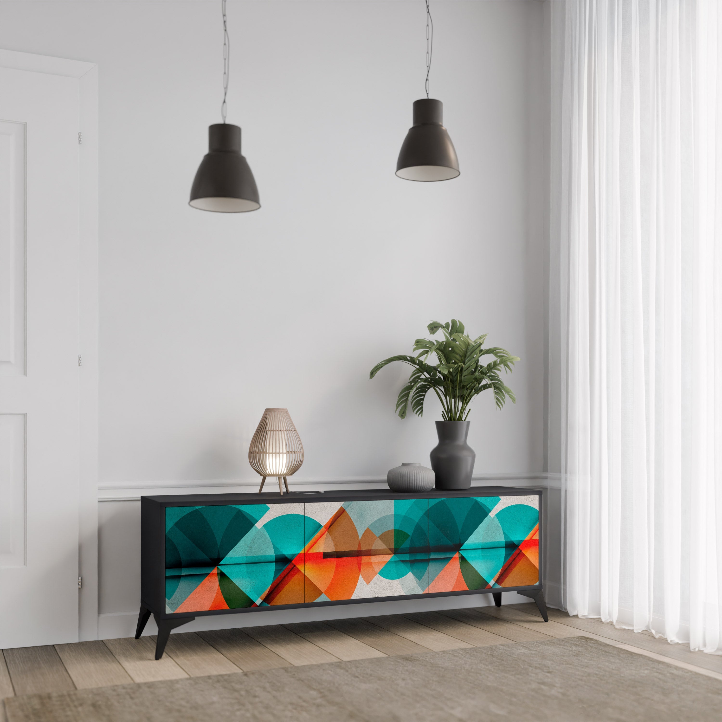 CIRCULAR RHAPSODY Móvel de TV com 3 Portas em Acabamento Preto