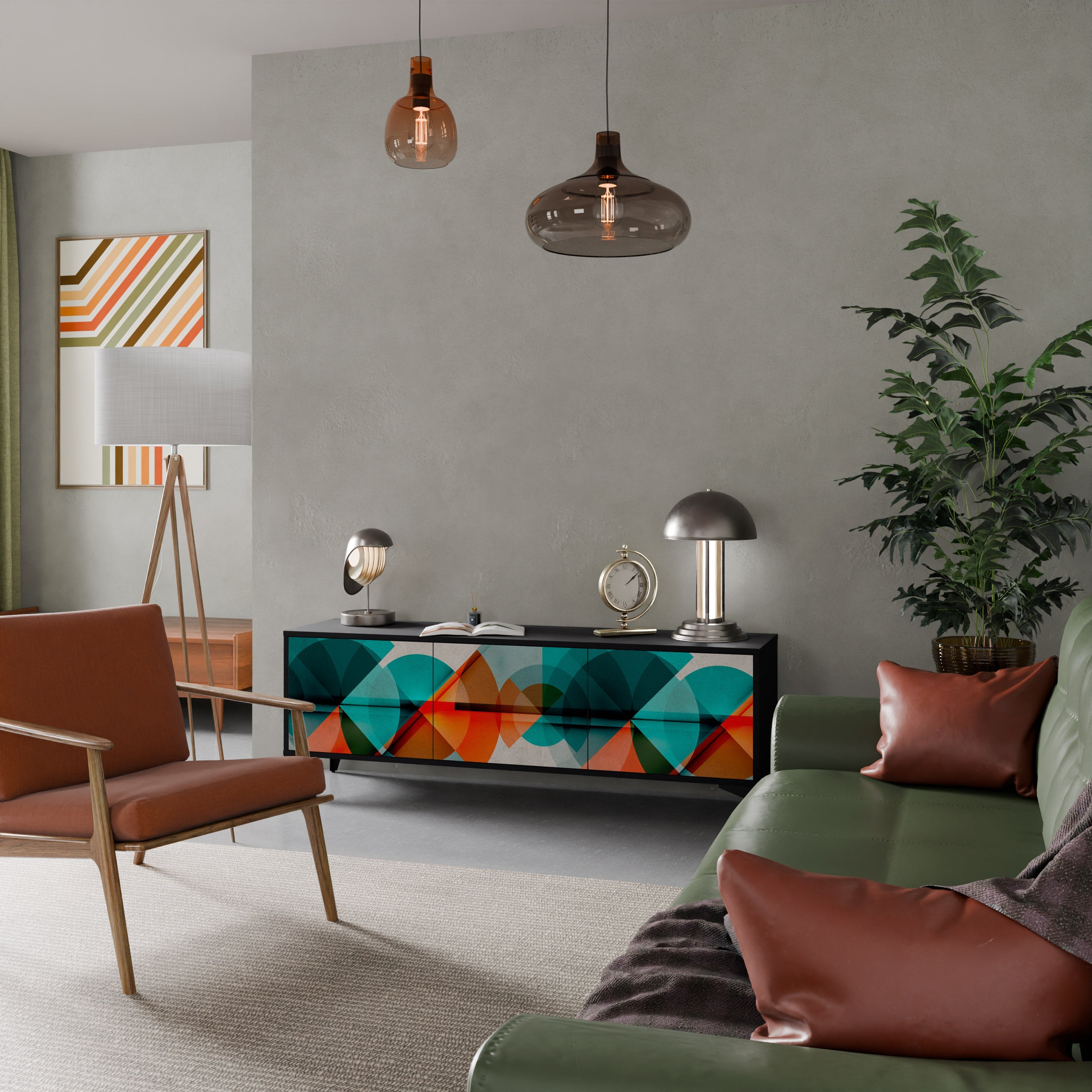 CIRCULAR RHAPSODY Móvel de TV com 3 Portas em Acabamento Preto