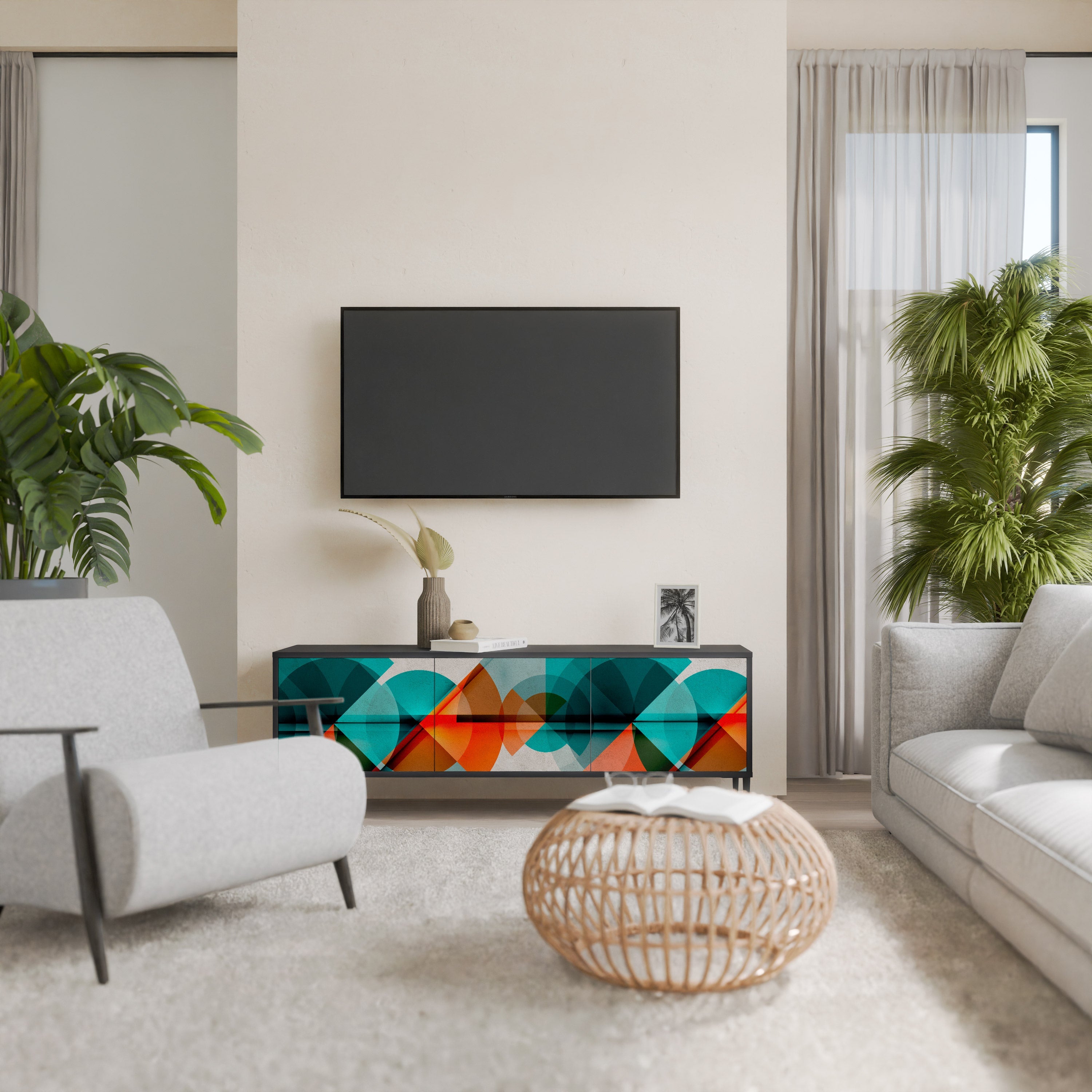 CIRCULAR RHAPSODY Móvel de TV com 3 Portas em Acabamento Preto