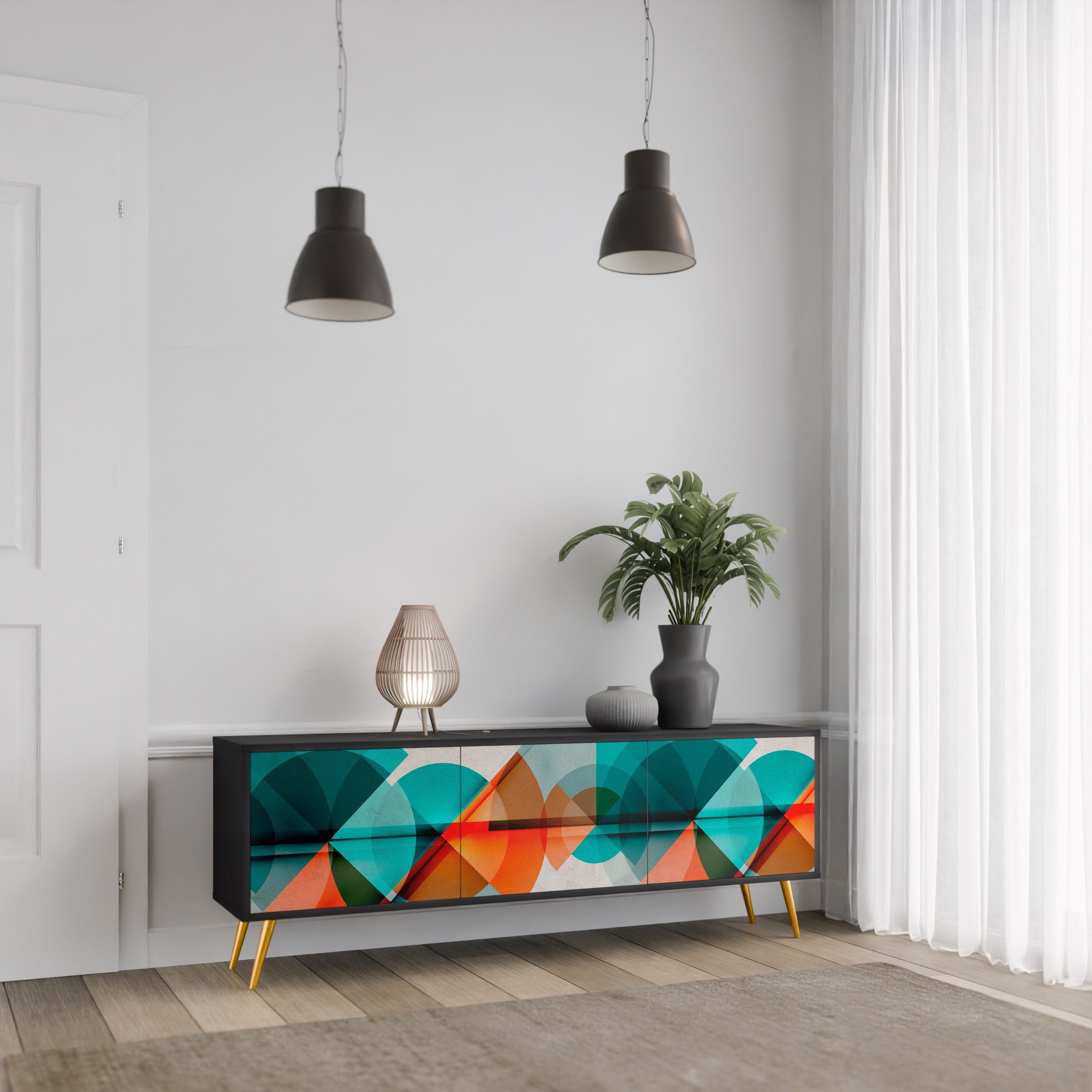 CIRCULAR RHAPSODY Móvel de TV com 3 Portas em Acabamento Preto