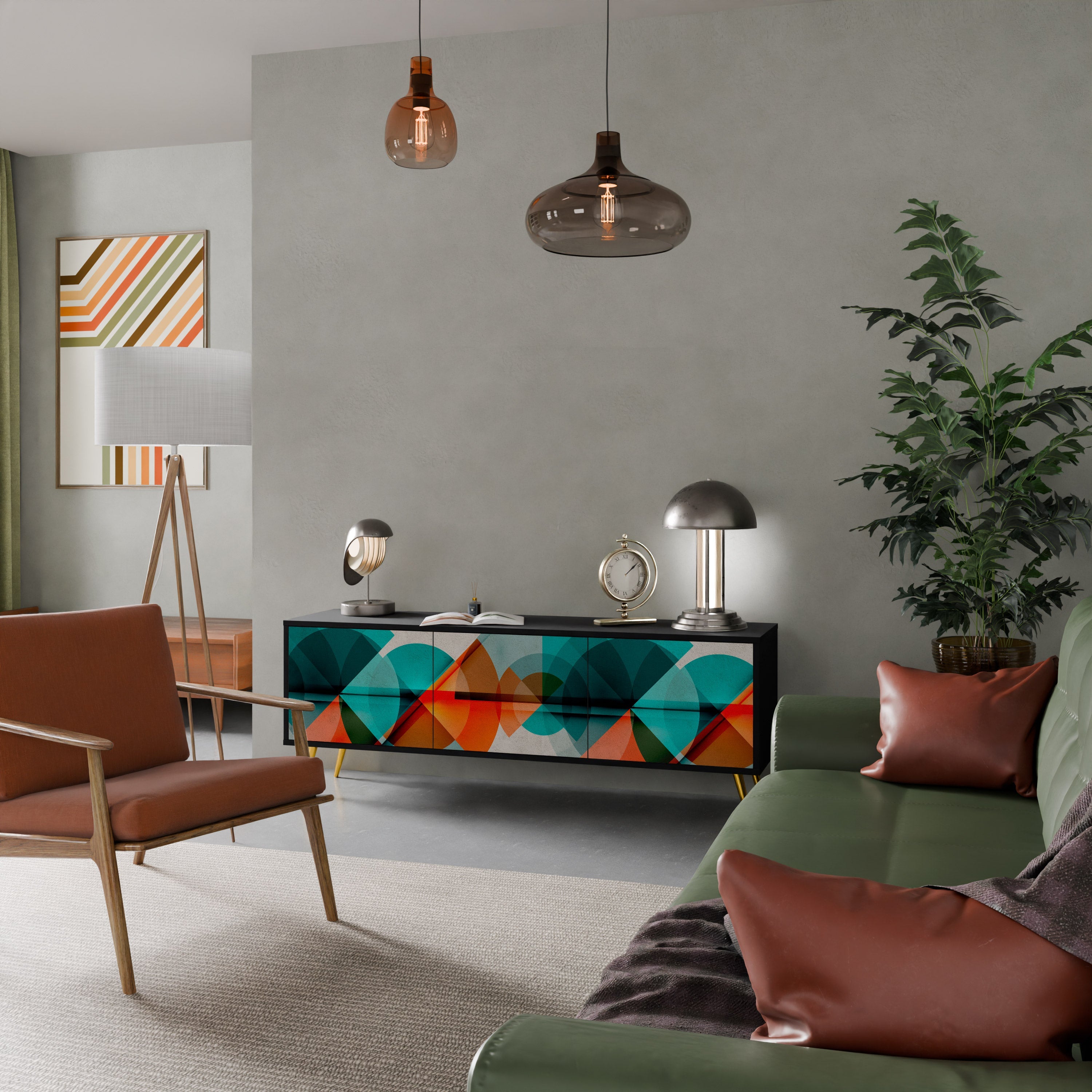 CIRCULAR RHAPSODY Móvel de TV com 3 Portas em Acabamento Preto