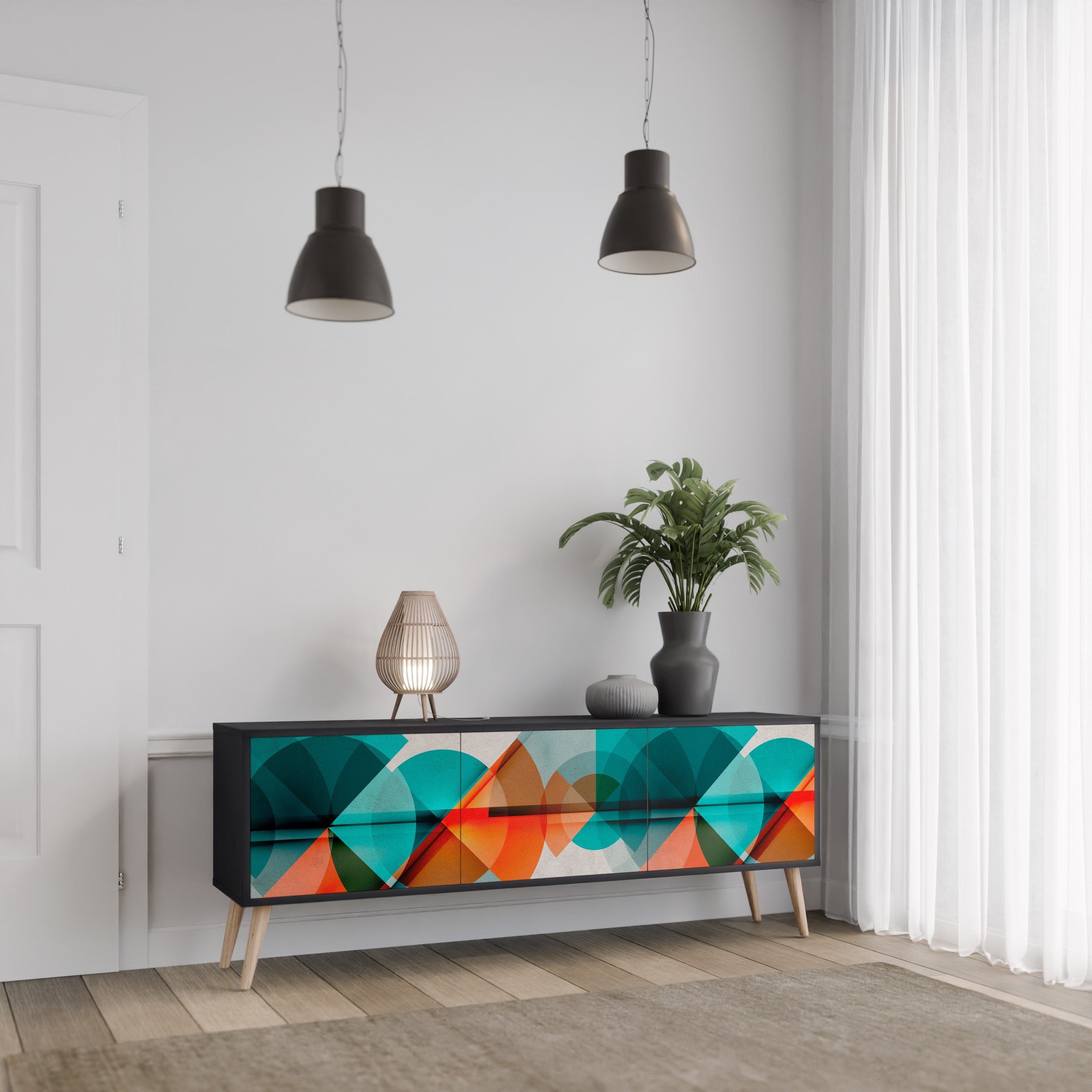 CIRCULAR RHAPSODY Móvel de TV com 3 Portas em Acabamento Preto