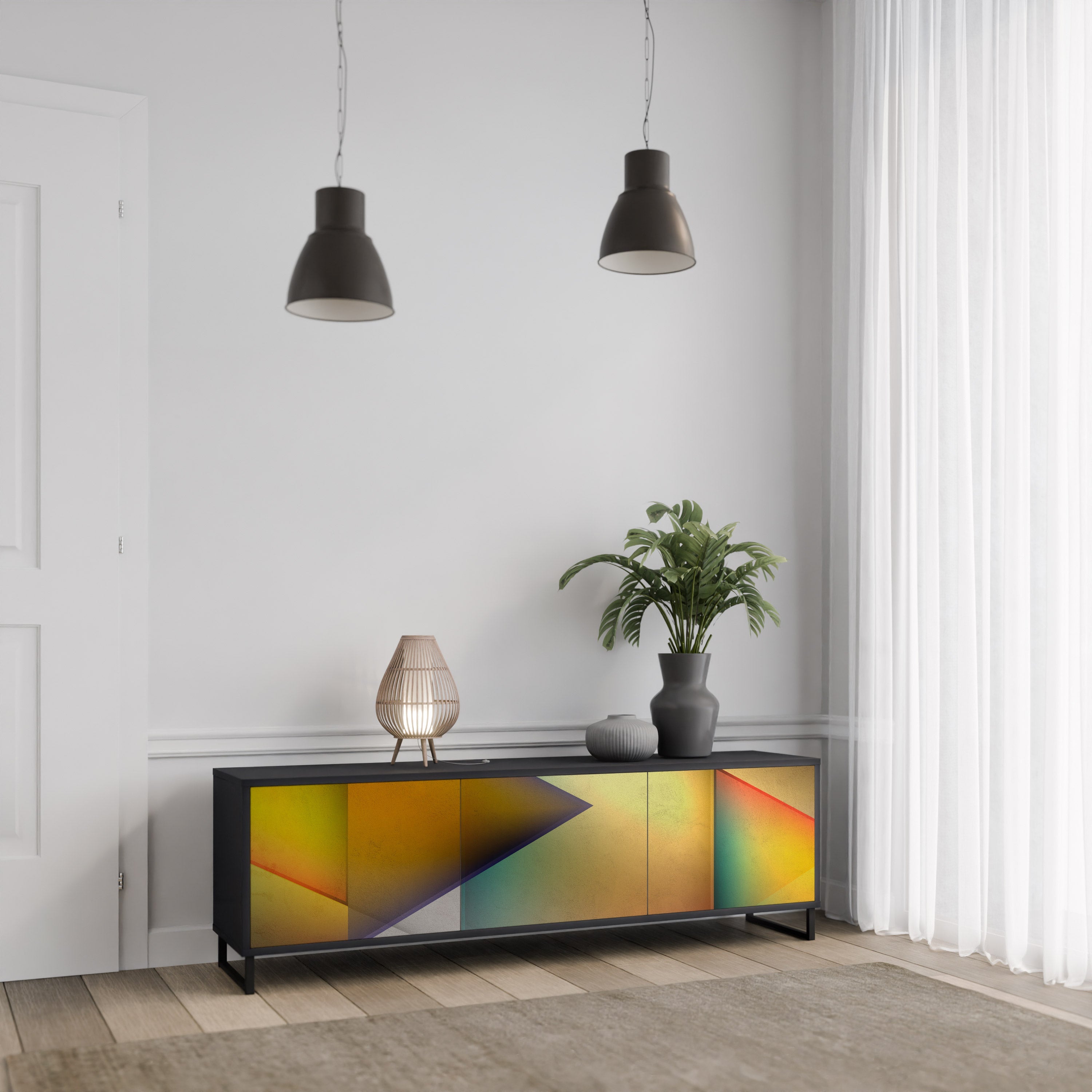 PIERCING SHARPNESS Móvel de TV com 3 Portas em Acabamento Preto