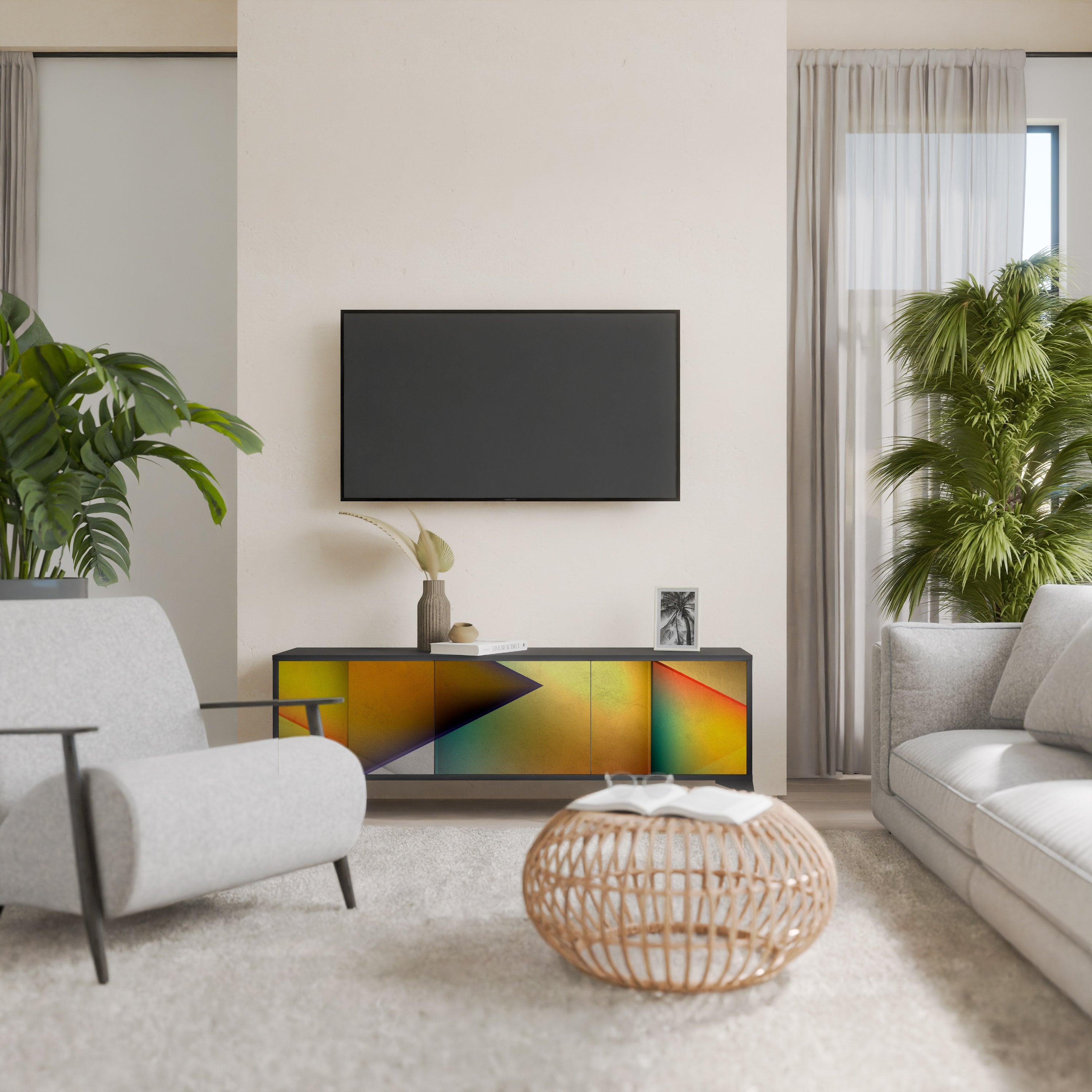 PIERCING SHARPNESS Móvel de TV com 3 Portas em Acabamento Preto