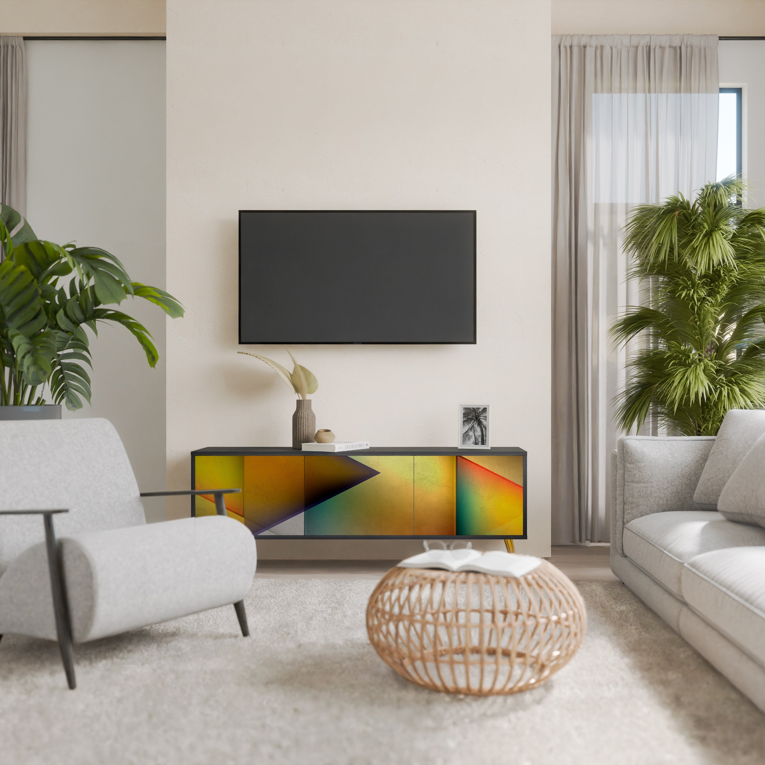 PIERCING SHARPNESS Móvel de TV com 3 Portas em Acabamento Preto