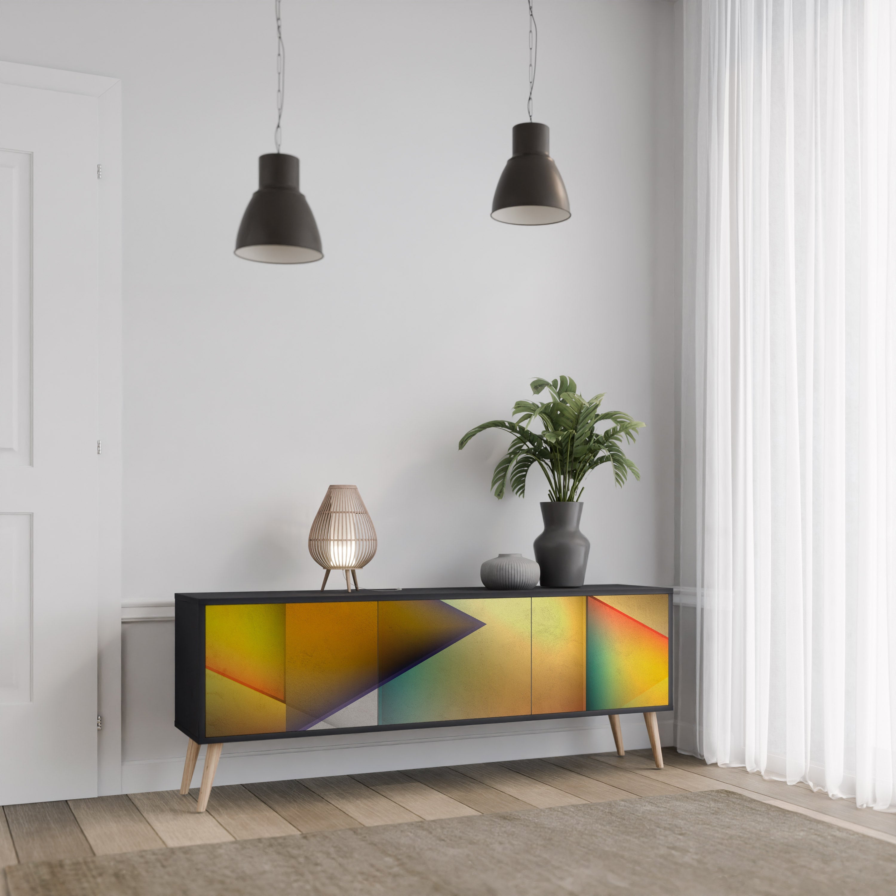 PIERCING SHARPNESS Móvel de TV com 3 Portas em Acabamento Preto