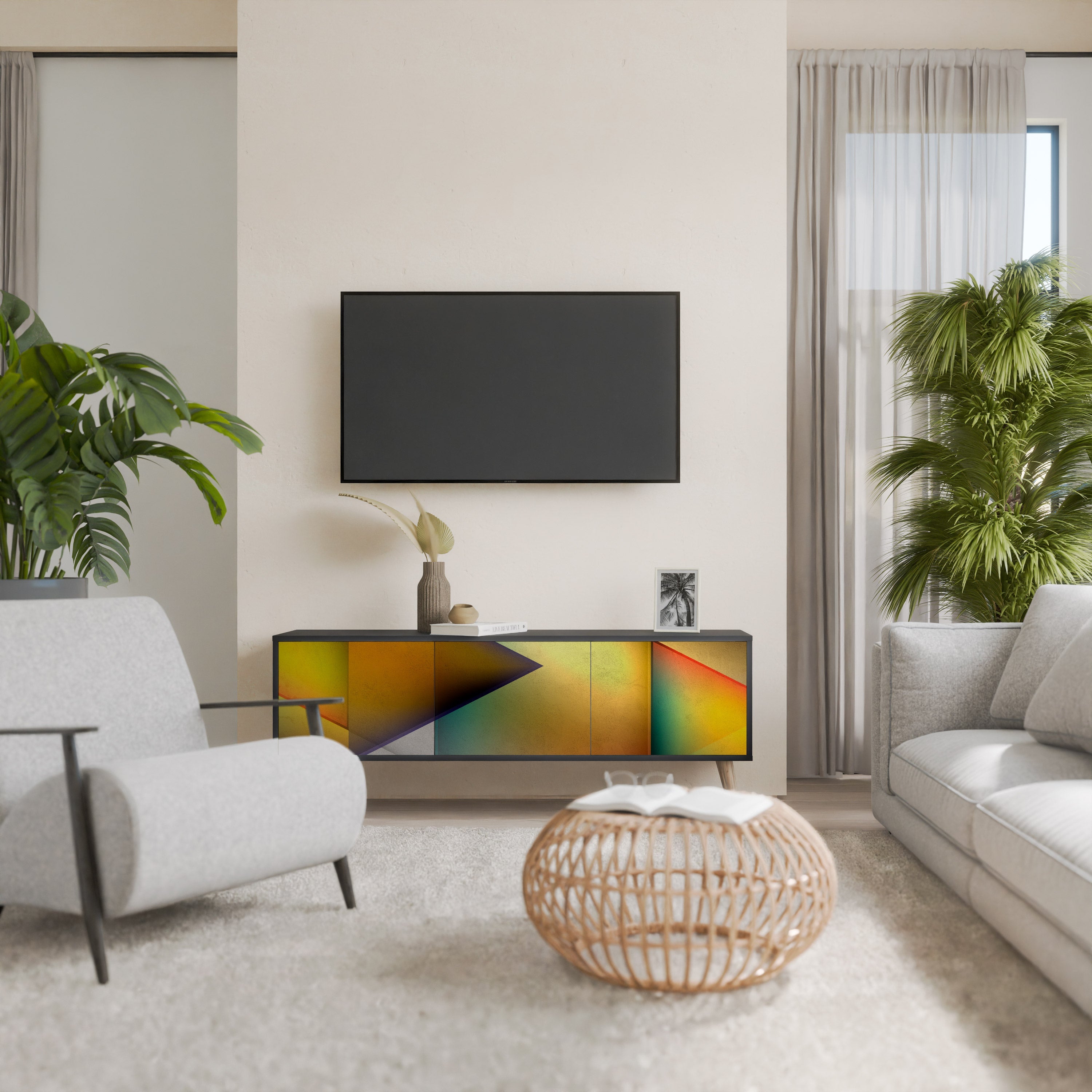 PIERCING SHARPNESS Móvel de TV com 3 Portas em Acabamento Preto