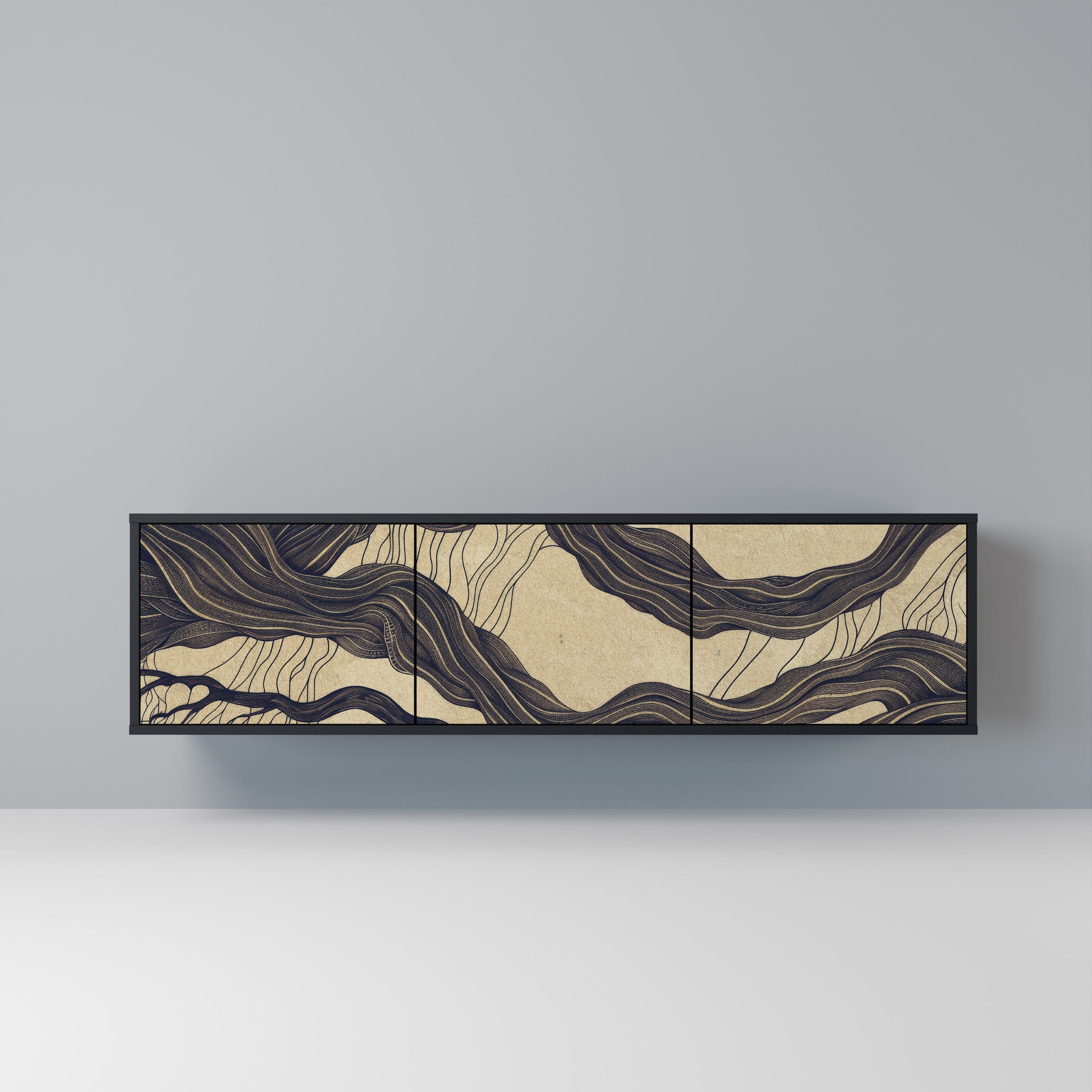 UNIFIED FRAGMENTS Móvel de TV com 3 Portas em Acabamento Preto