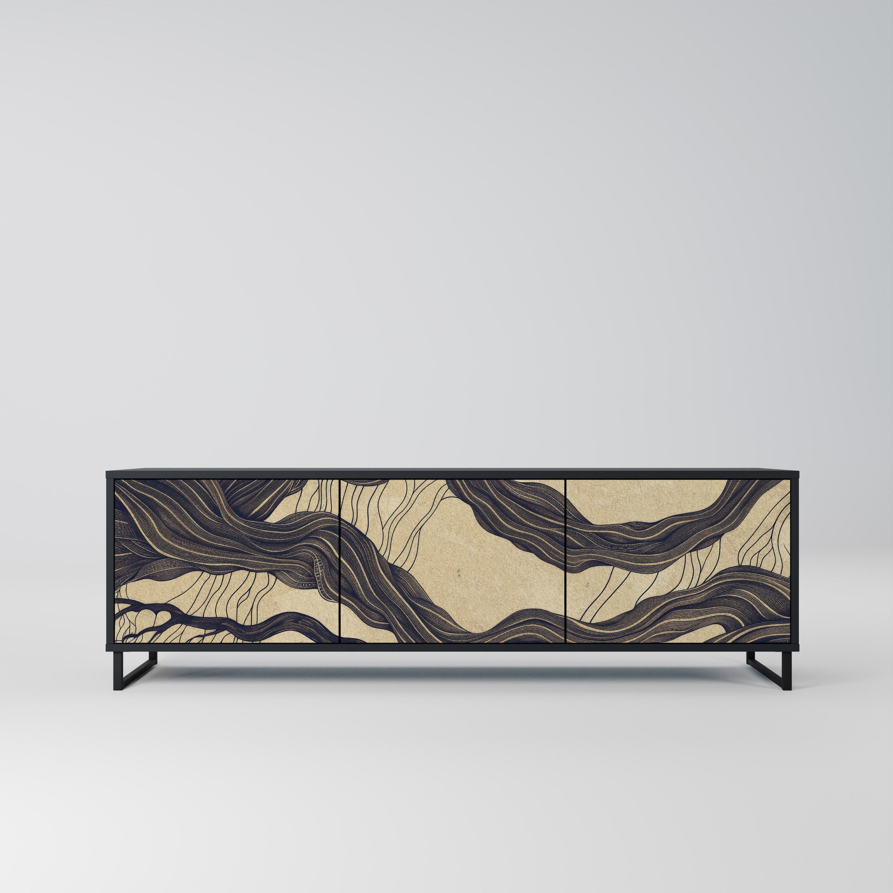 UNIFIED FRAGMENTS Móvel de TV com 3 Portas em Acabamento Preto