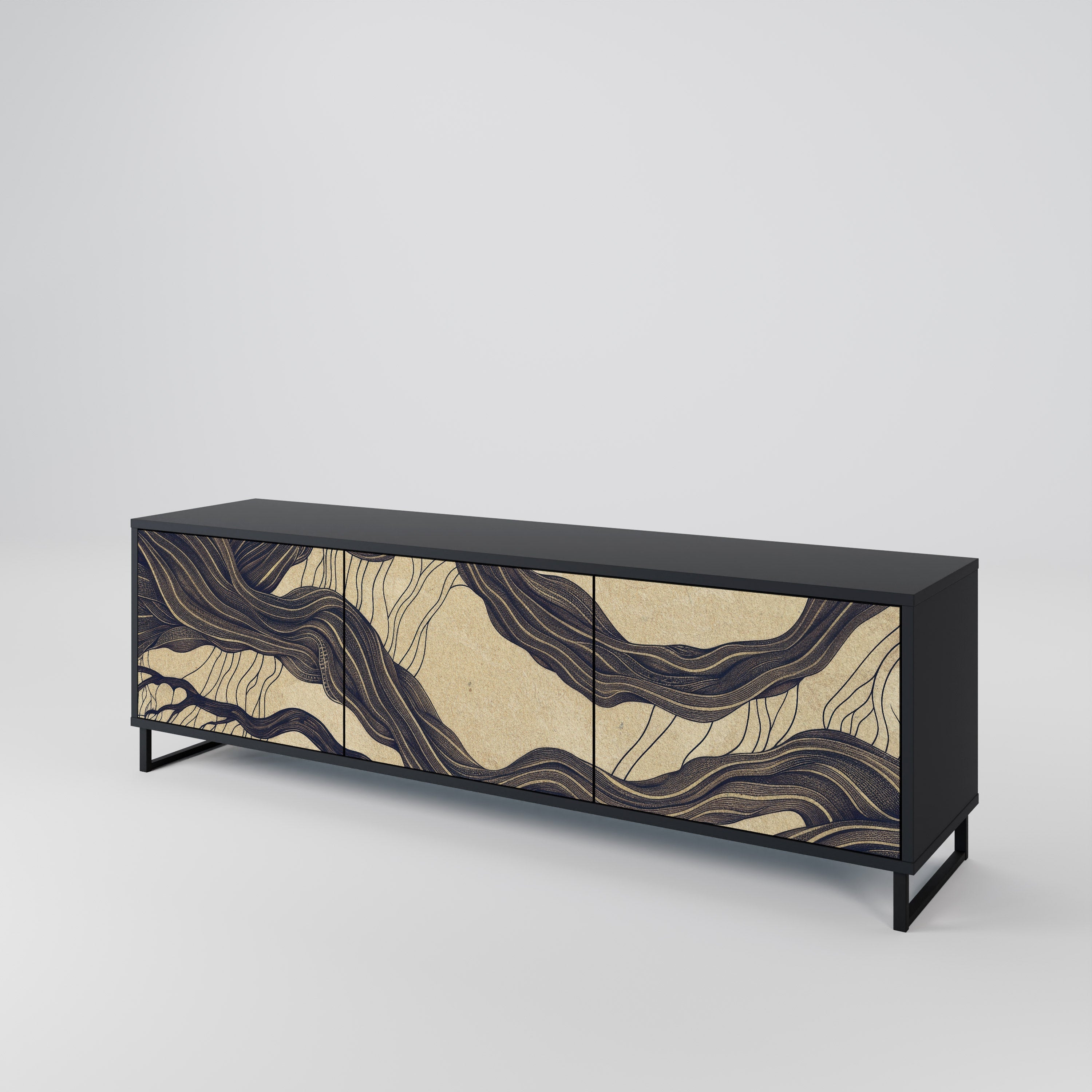 UNIFIED FRAGMENTS Móvel de TV com 3 Portas em Acabamento Preto