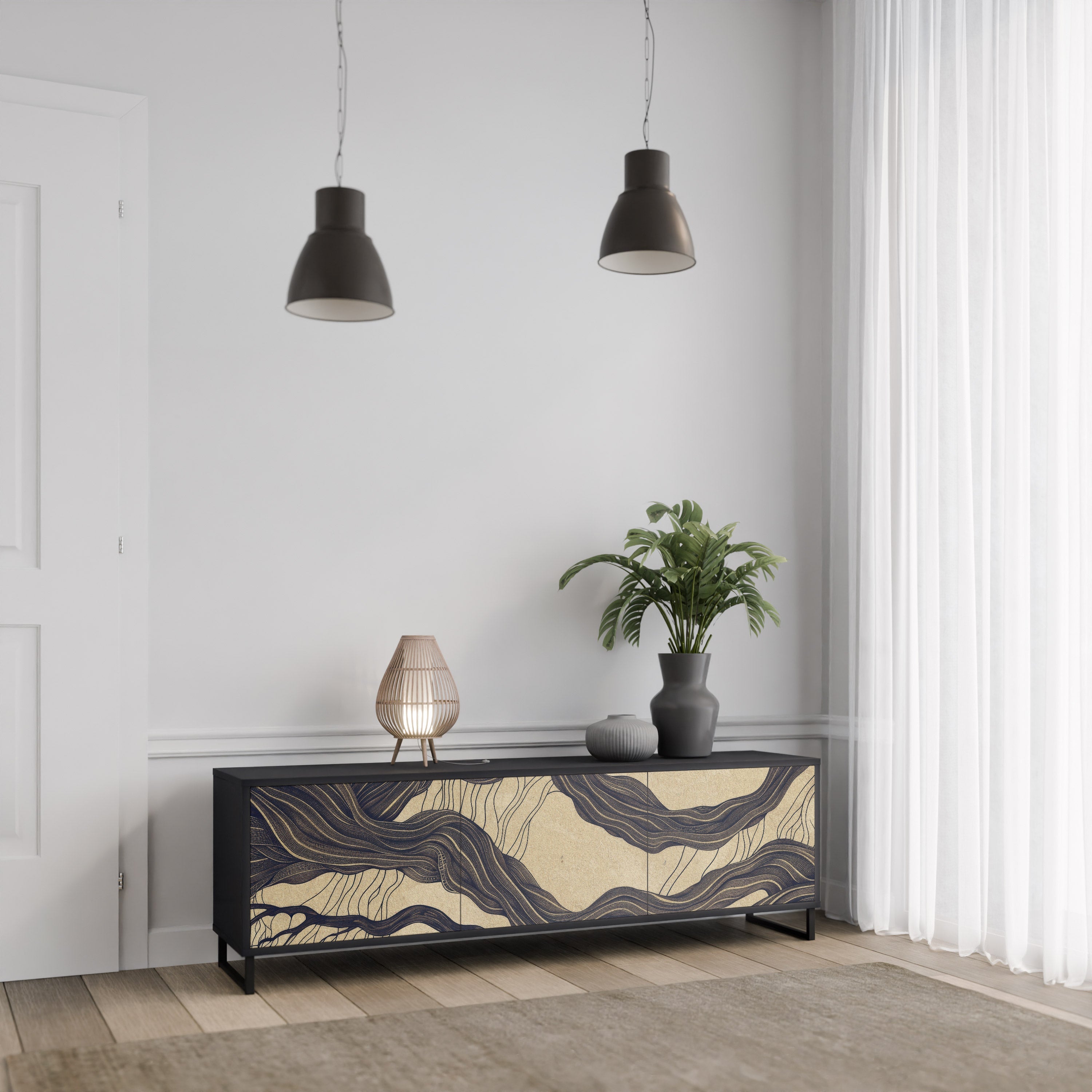 UNIFIED FRAGMENTS Móvel de TV com 3 Portas em Acabamento Preto