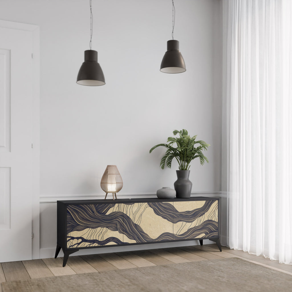 UNIFIED FRAGMENTS Móvel de TV com 3 Portas em Acabamento Preto