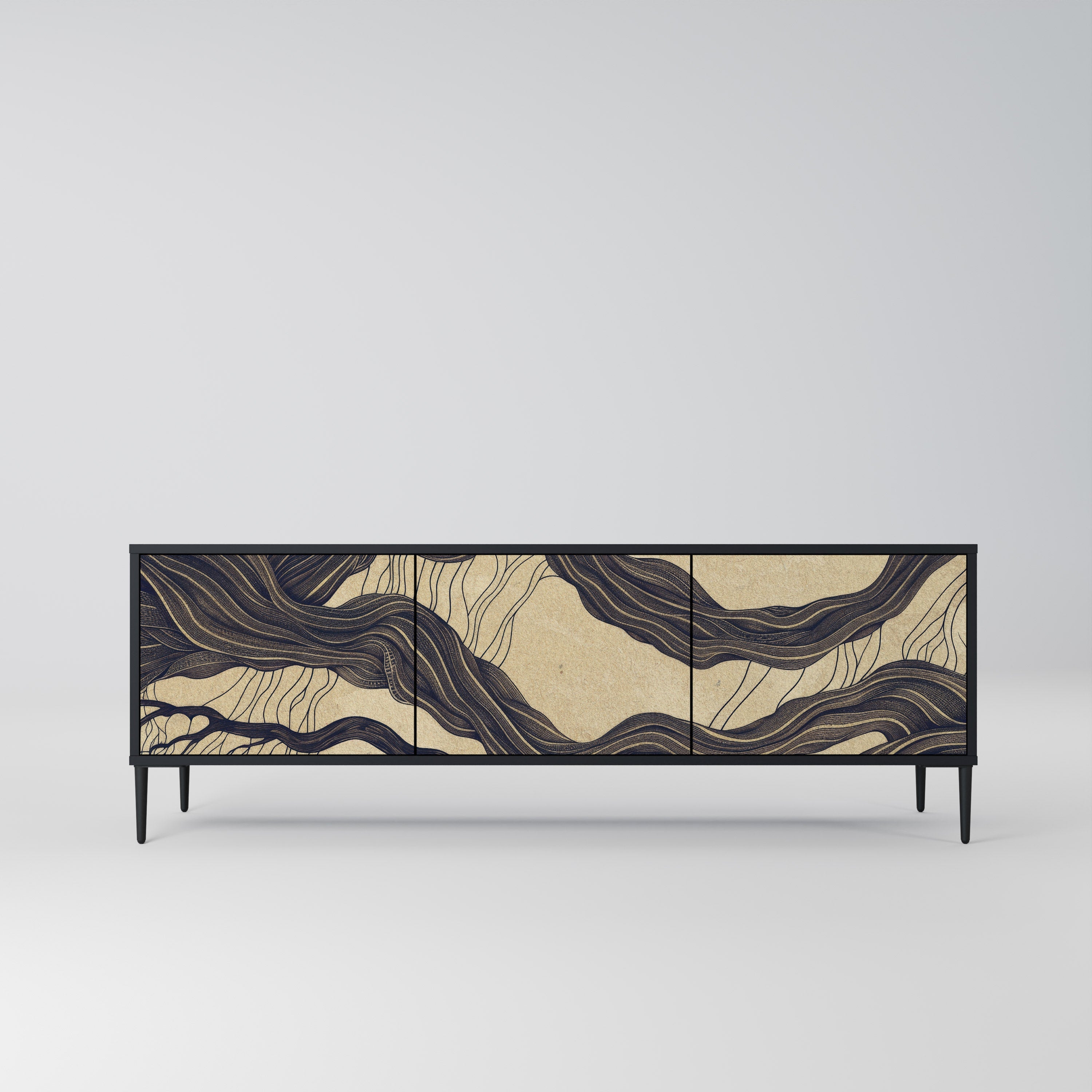 UNIFIED FRAGMENTS Móvel de TV com 3 Portas em Acabamento Preto