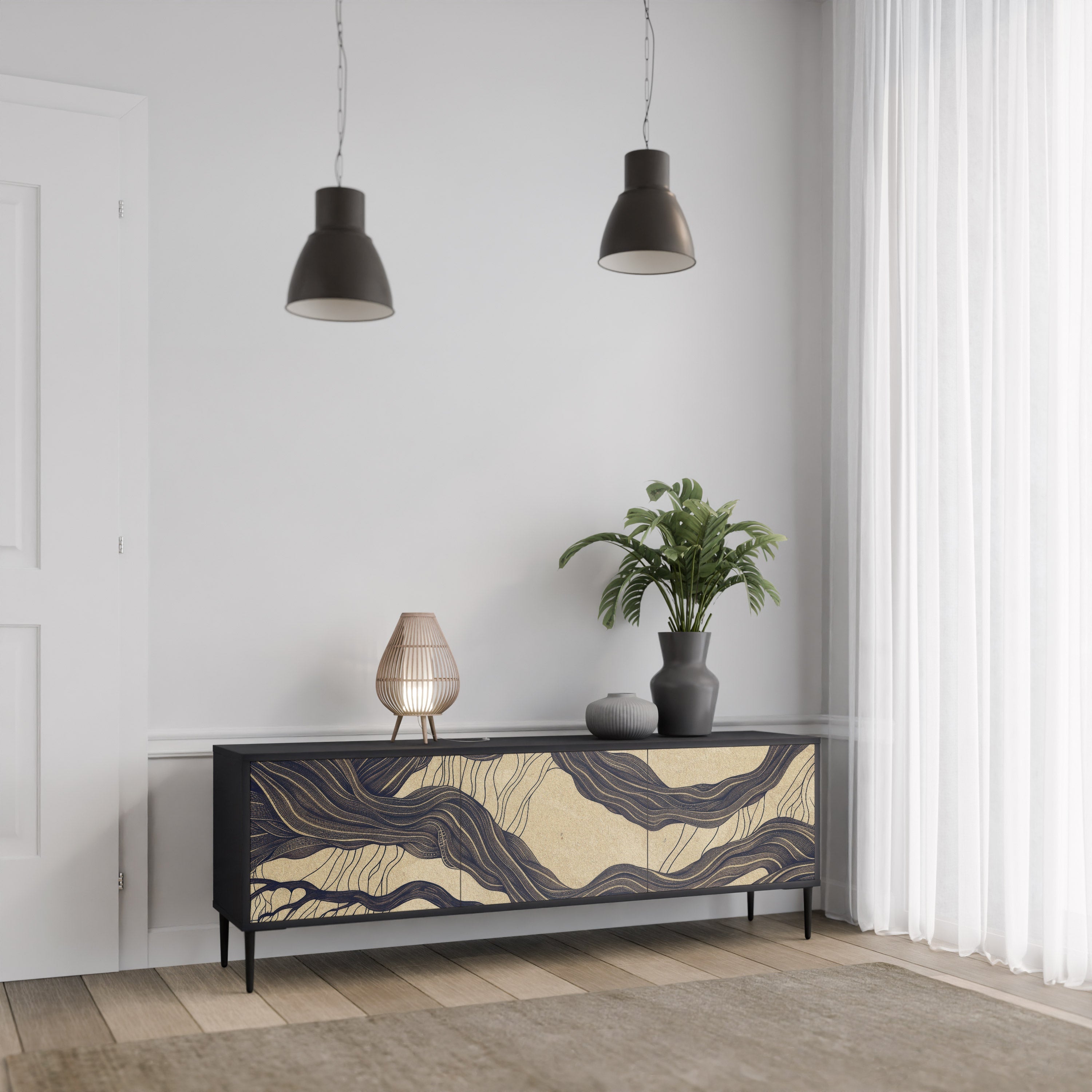 UNIFIED FRAGMENTS Móvel de TV com 3 Portas em Acabamento Preto