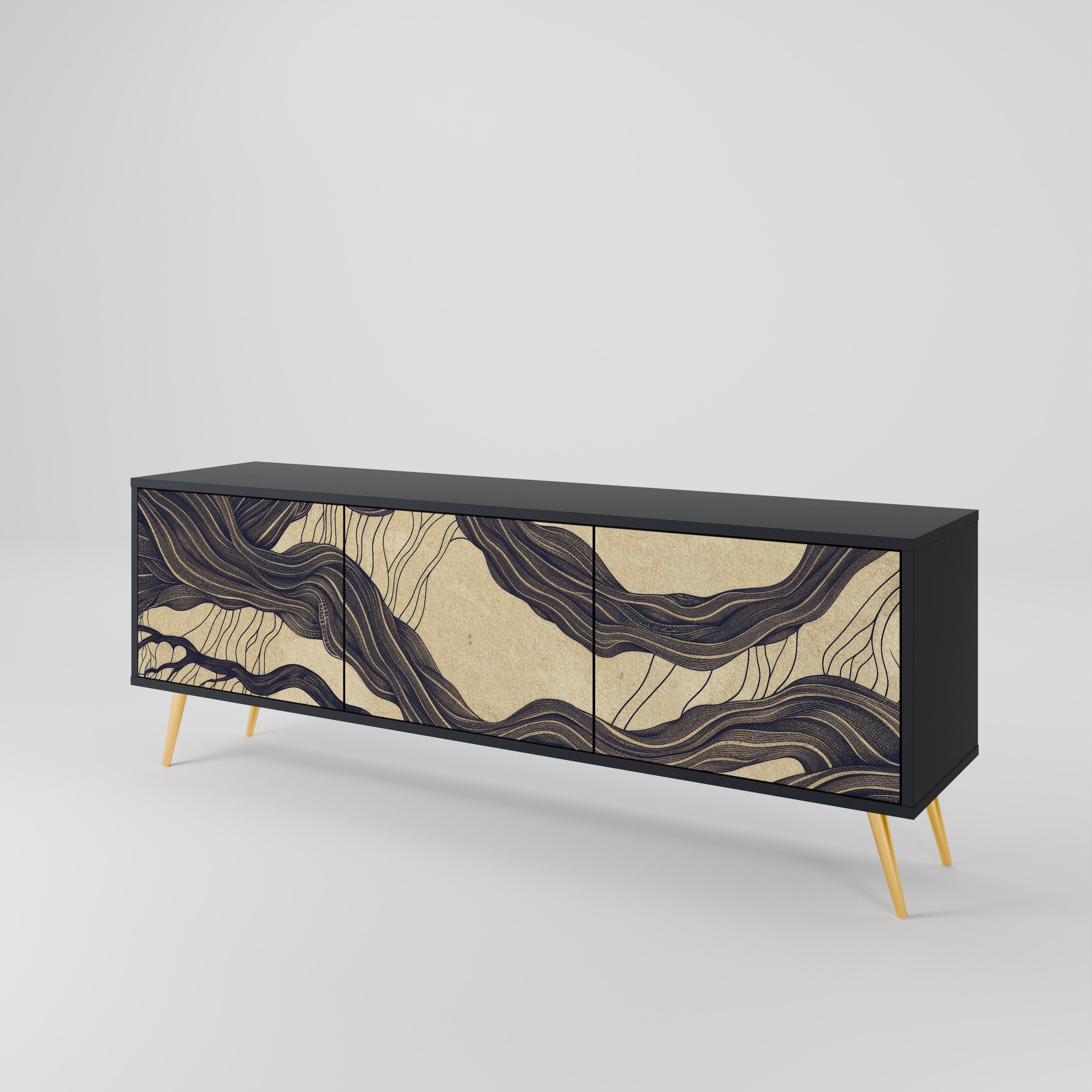 UNIFIED FRAGMENTS Móvel de TV com 3 Portas em Acabamento Preto