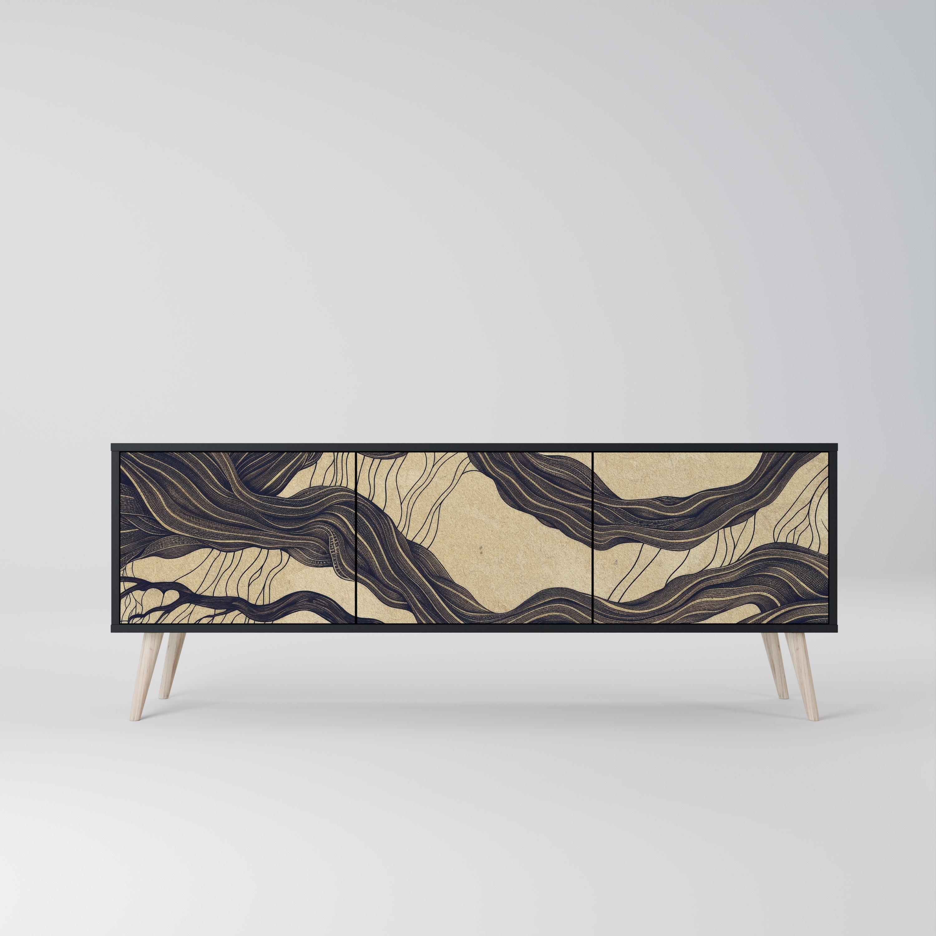 UNIFIED FRAGMENTS Móvel de TV com 3 Portas em Acabamento Preto