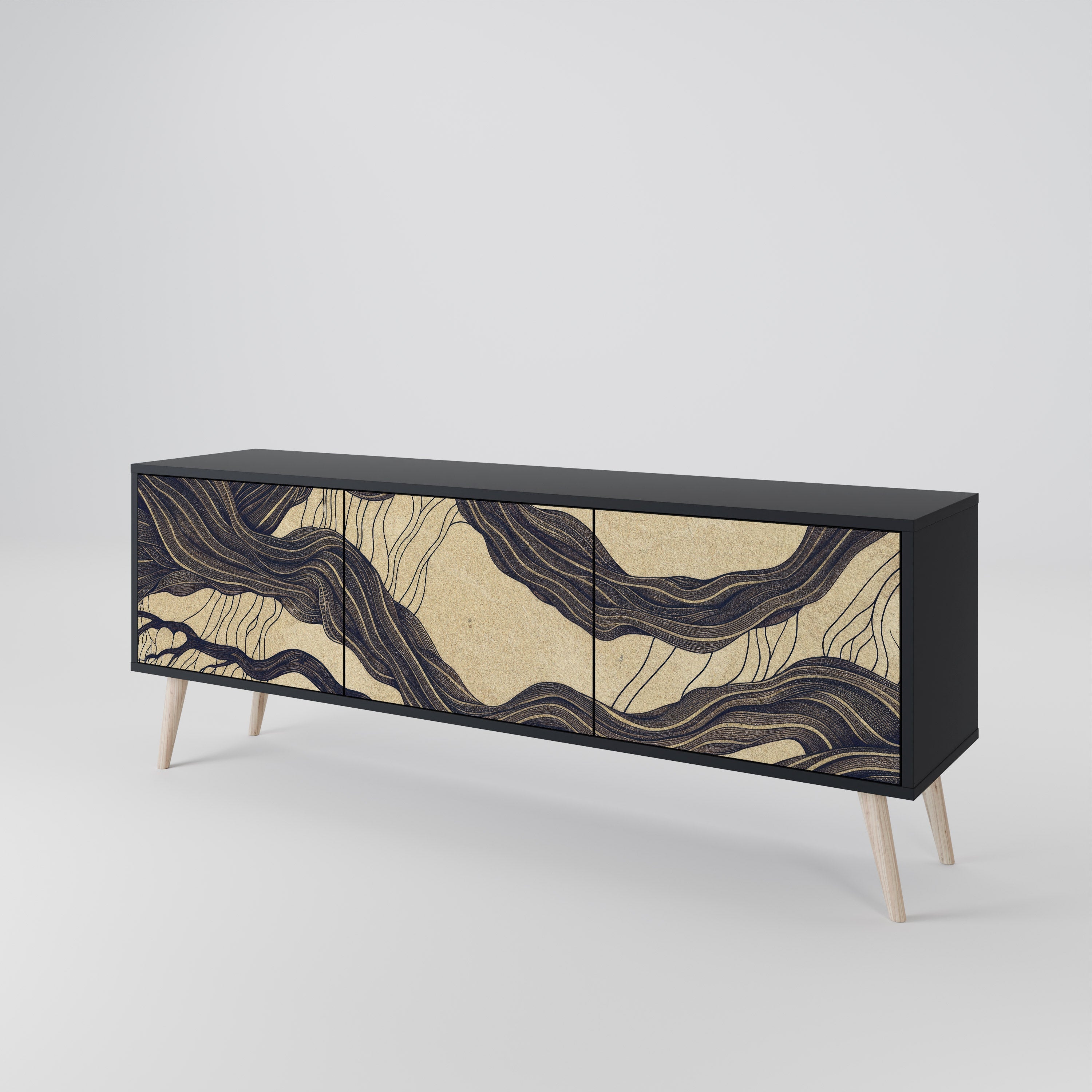 UNIFIED FRAGMENTS Móvel de TV com 3 Portas em Acabamento Preto