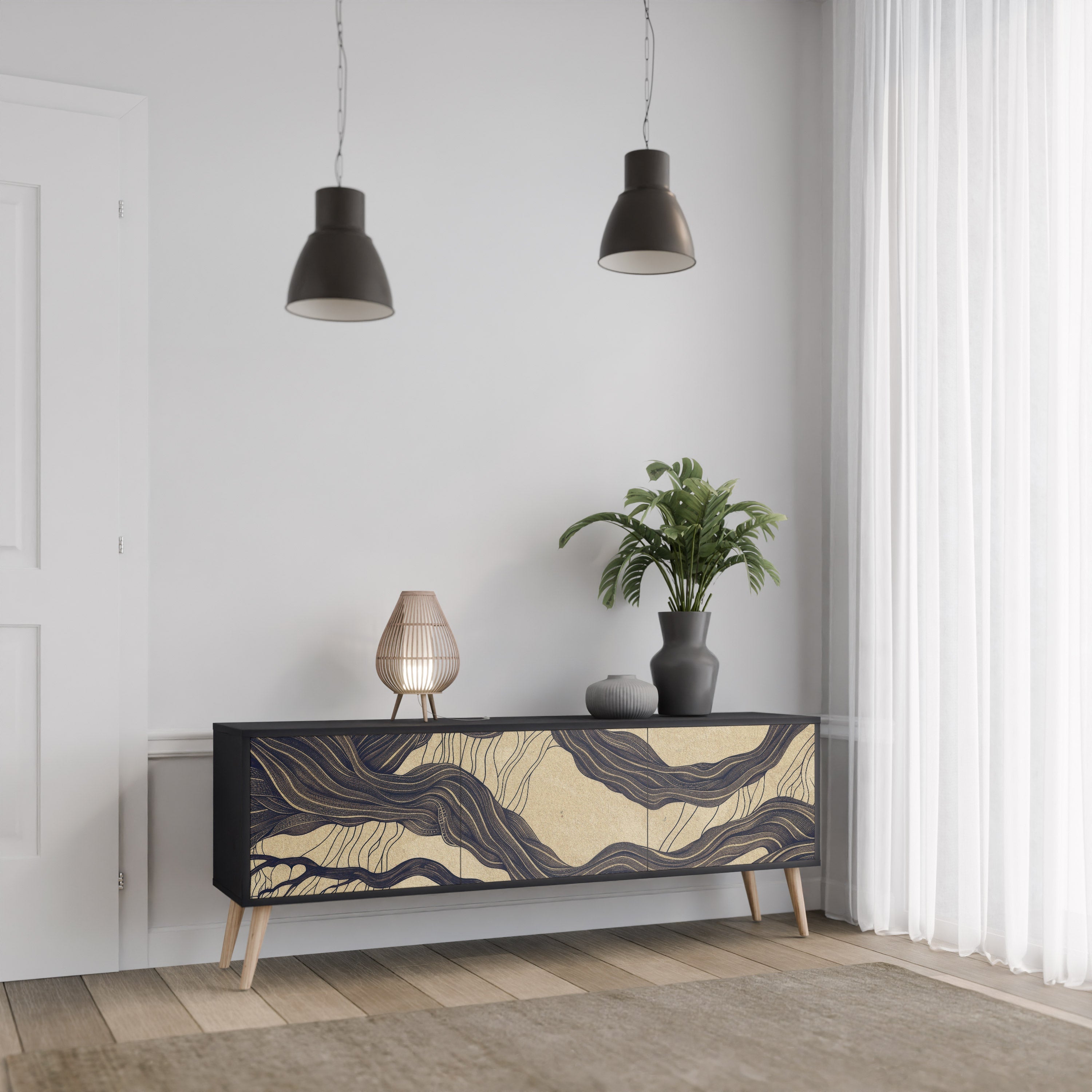 UNIFIED FRAGMENTS Móvel de TV com 3 Portas em Acabamento Preto