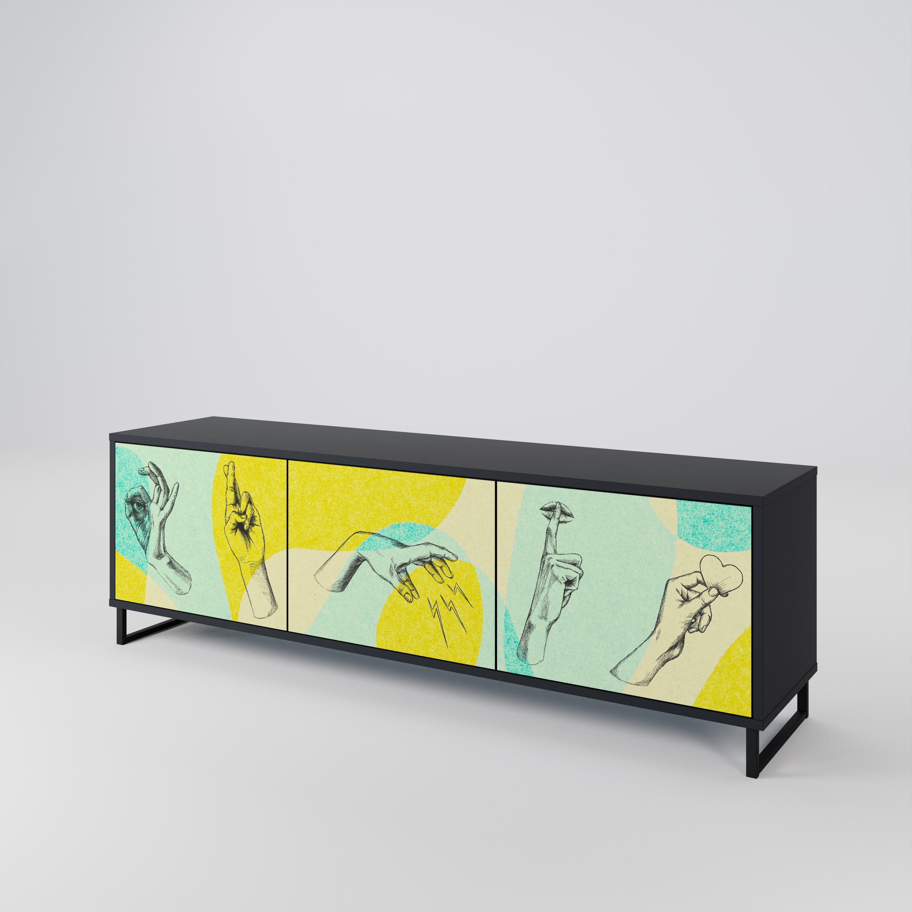 BODY LANGUAGE Móvel de TV com 3 Portas em Acabamento Preto